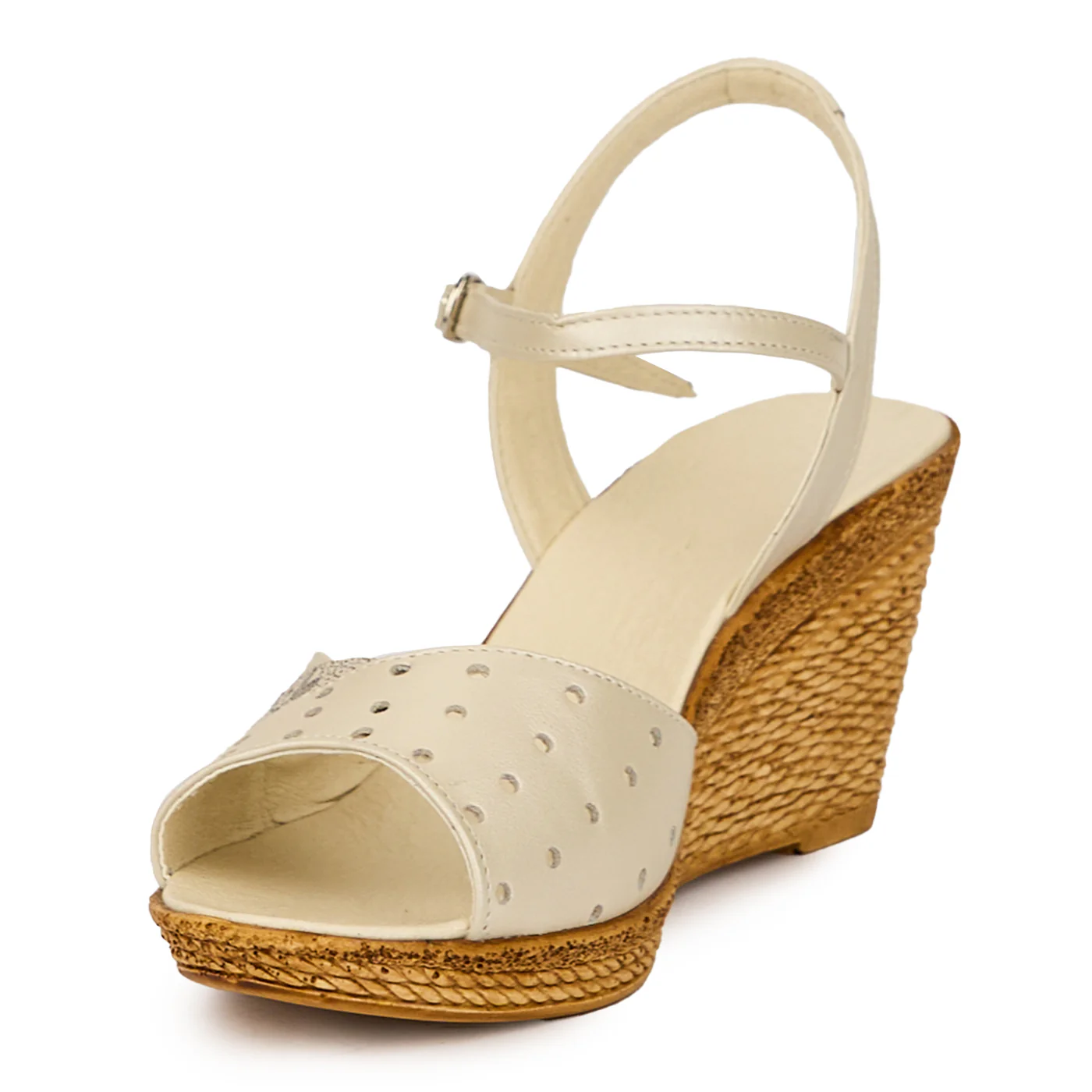 Sandale dama din piele naturala bej sidefat cu platforma 8 cm 15830 - Image 3