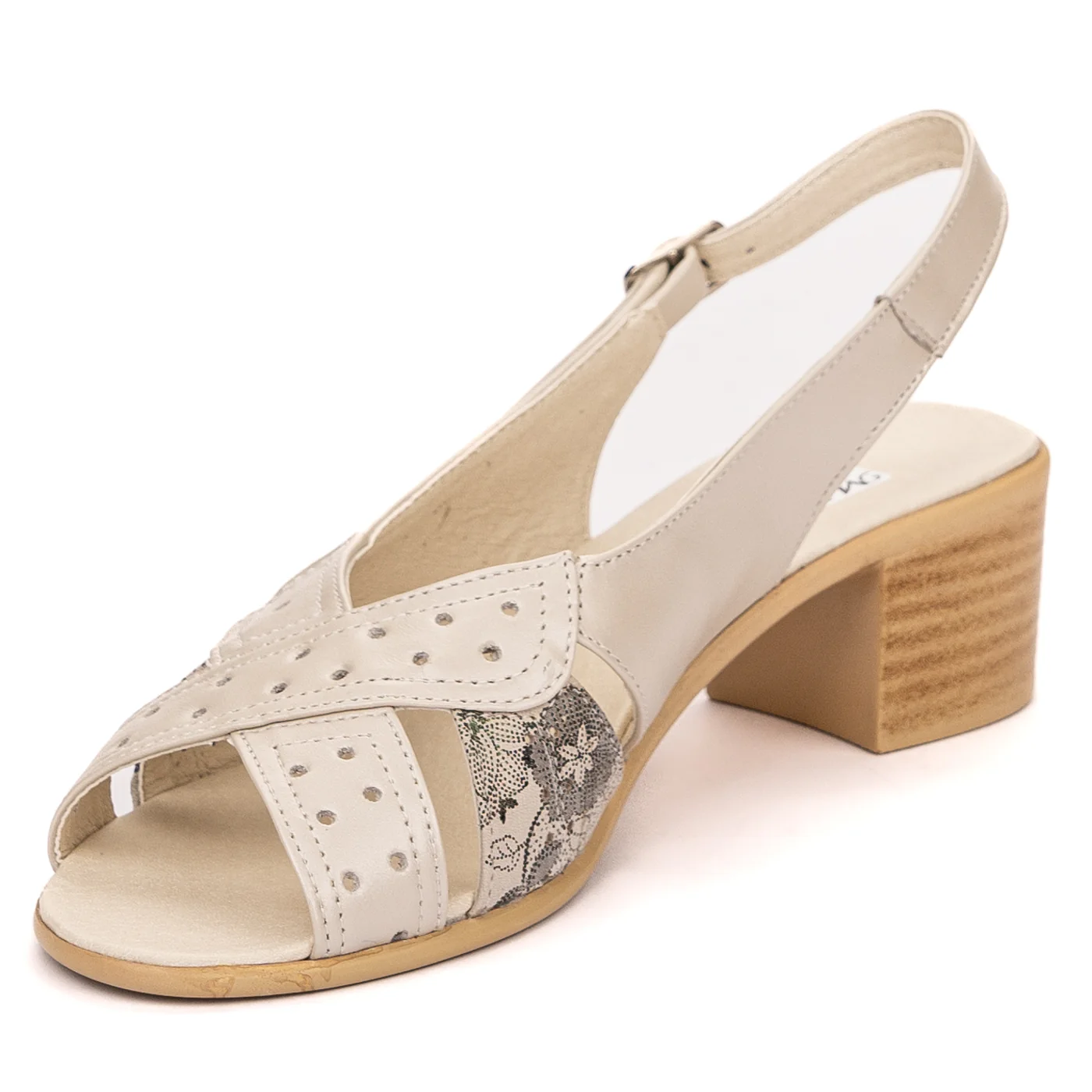 Sandale dama din piele naturala bej toc 5 cm 13545 - Image 3