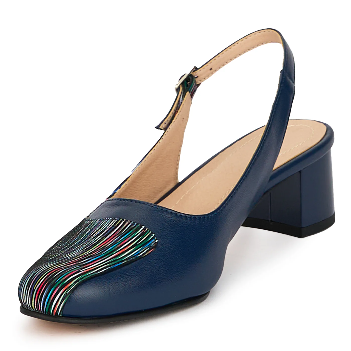 Sandale dama din piele naturala bleumarin cu toc gros 4.5 cm 18189 - Image 3