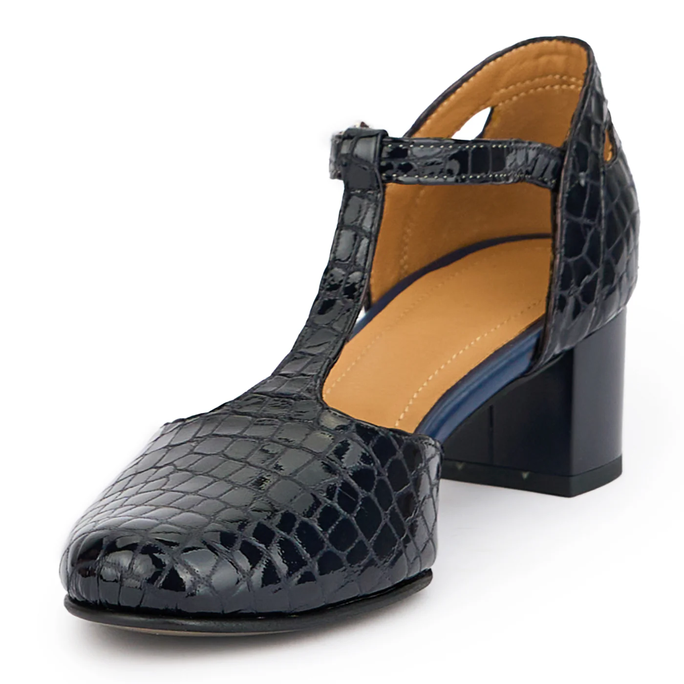 Sandale dama din piele naturala bleumarin cu toc gros 5 cm 15174 - Image 3