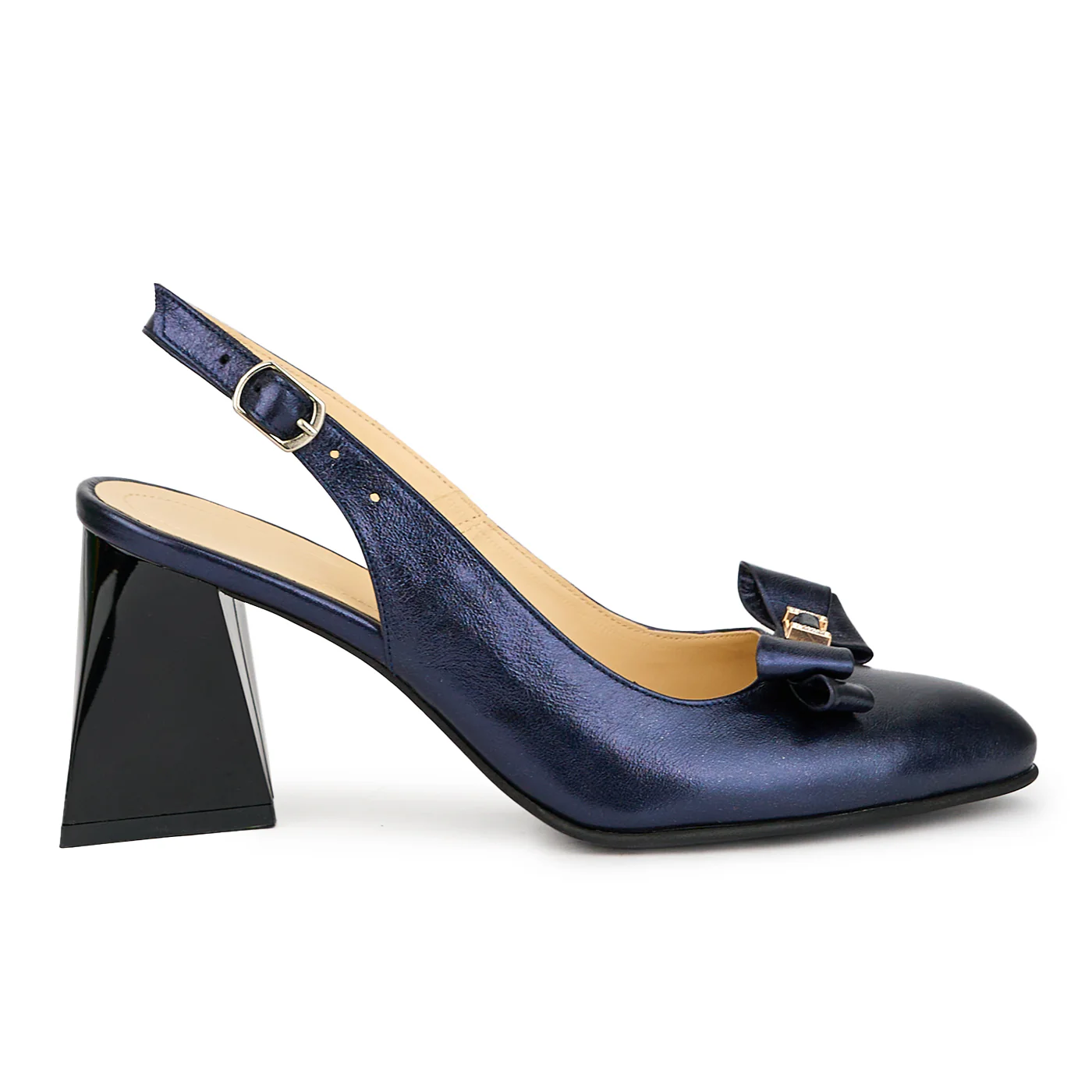 Sandale dama din piele naturala bleumarin cu toc gros 7.5 cm 14944