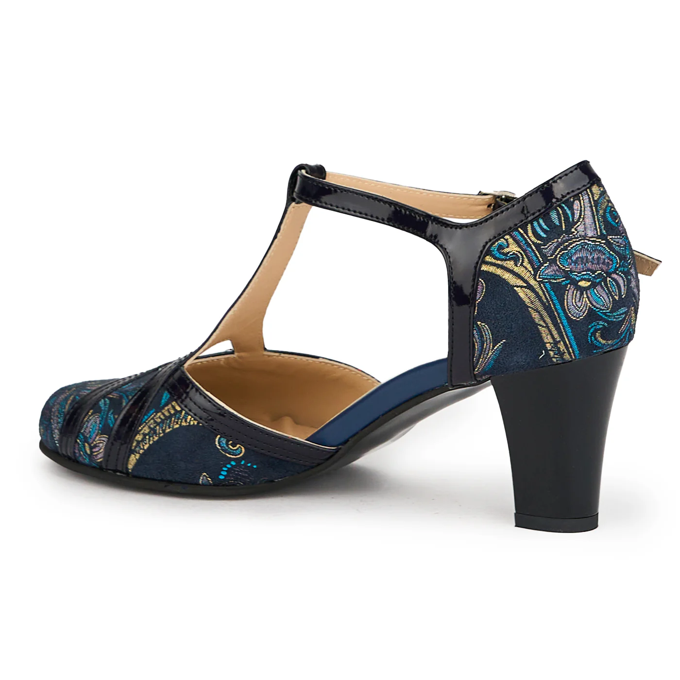 Sandale dama din piele naturala bleumarin cu toc gros 7 cm 14971 - Image 2