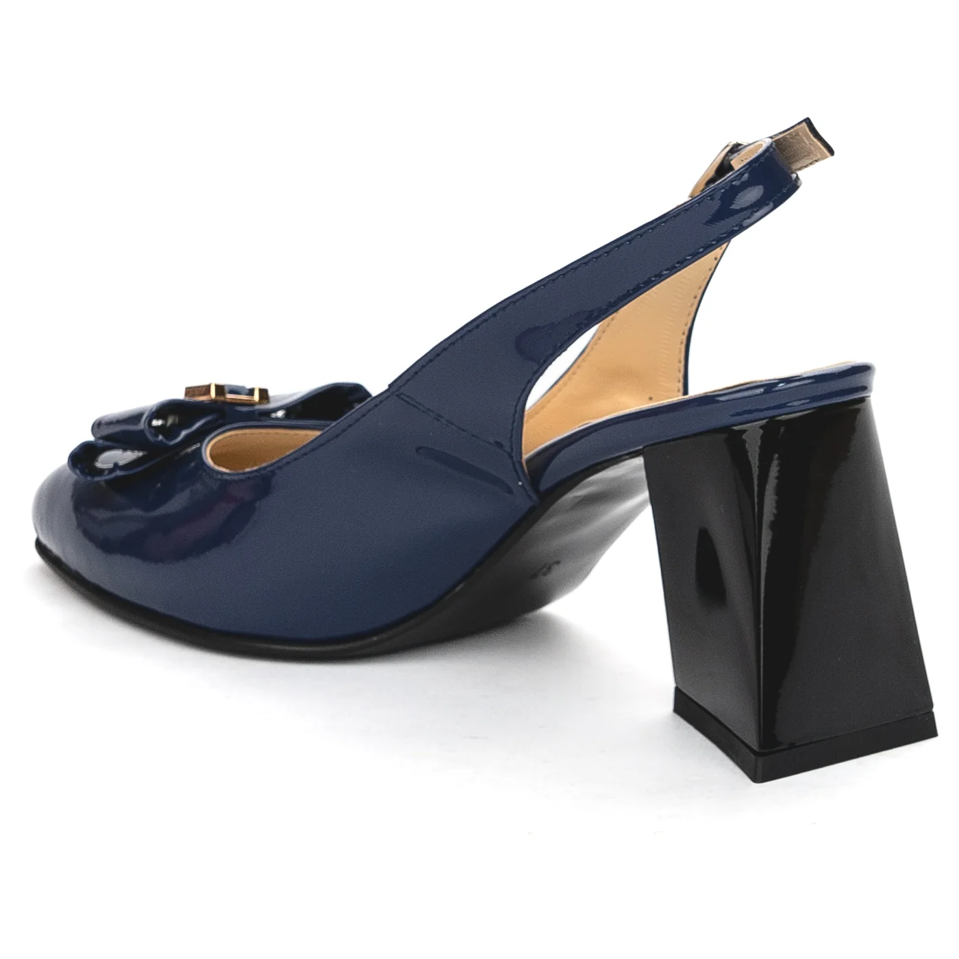 Sandale dama din piele naturala bleumarin cu toc gros 8 cm 13827 - Image 2