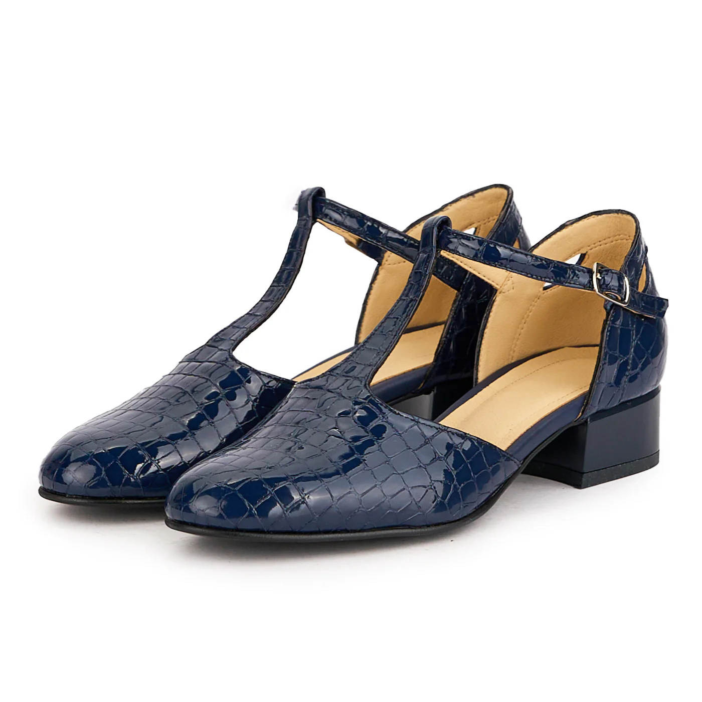 Sandale dama din piele naturala bleumarin cu toc mic 3.5 cm 16673 - Image 3