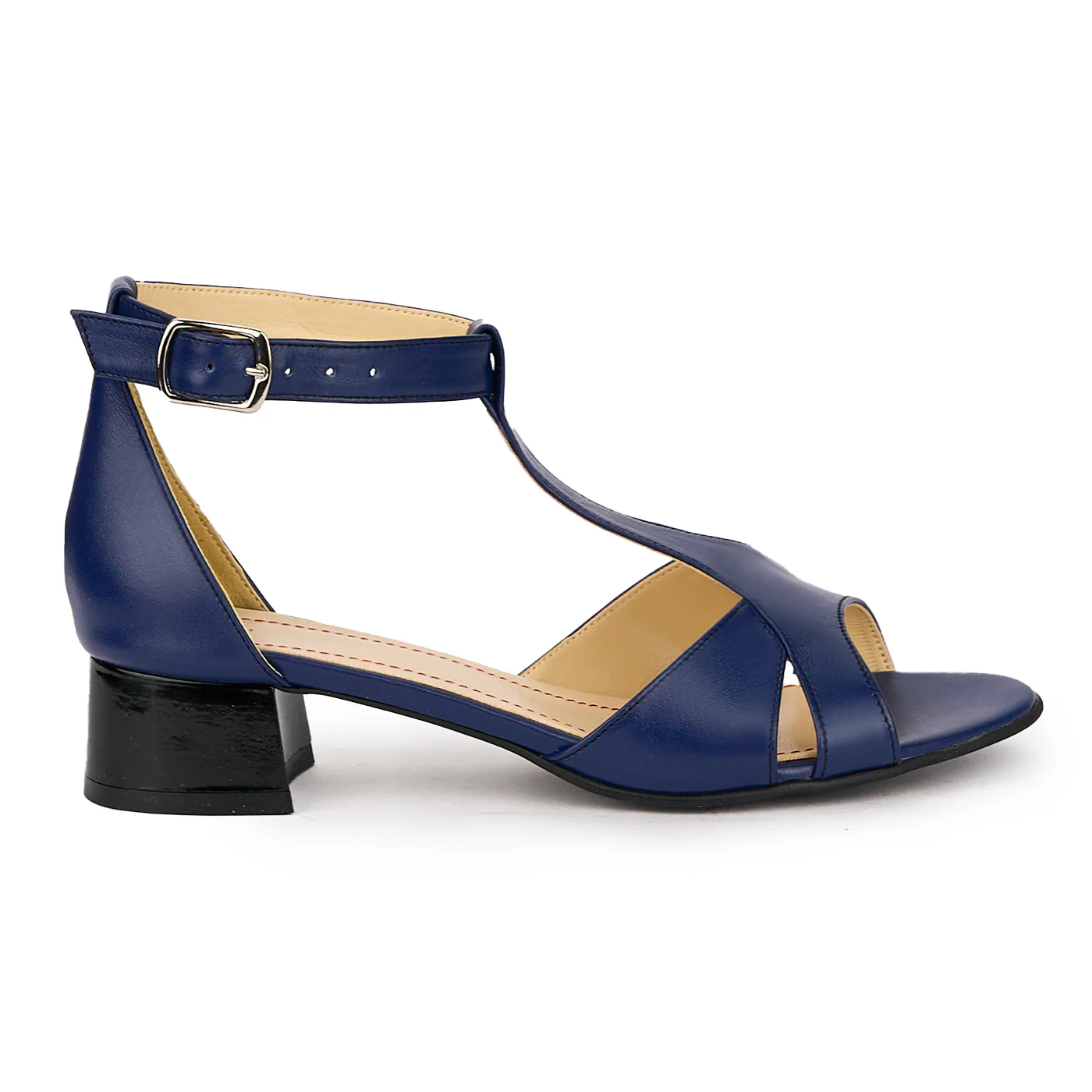 Sandale dama din piele naturala bleumarin cu toc mic 4 cm 16296