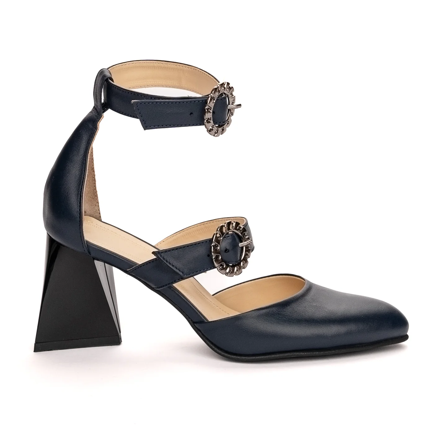 Sandale dama din piele naturala bleumarin toc gros 13375