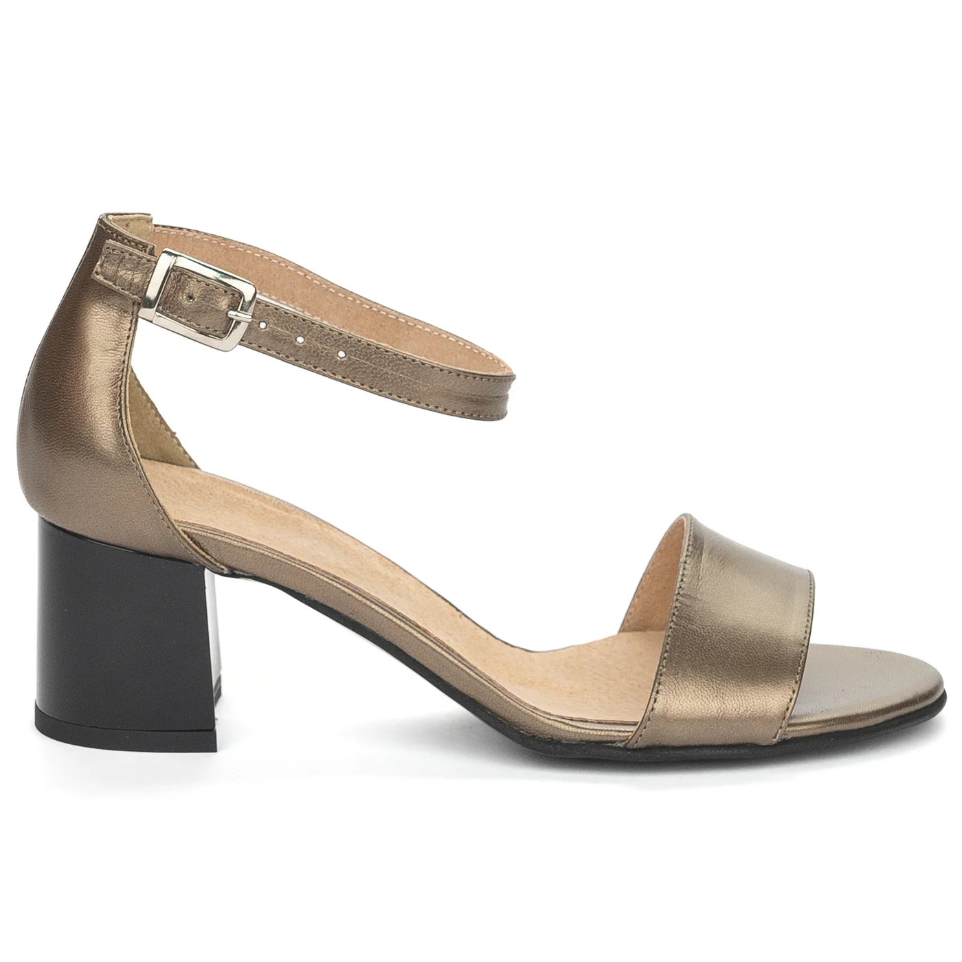 Sandale dama din piele naturala bronz cu toc gros 6 cm 13877