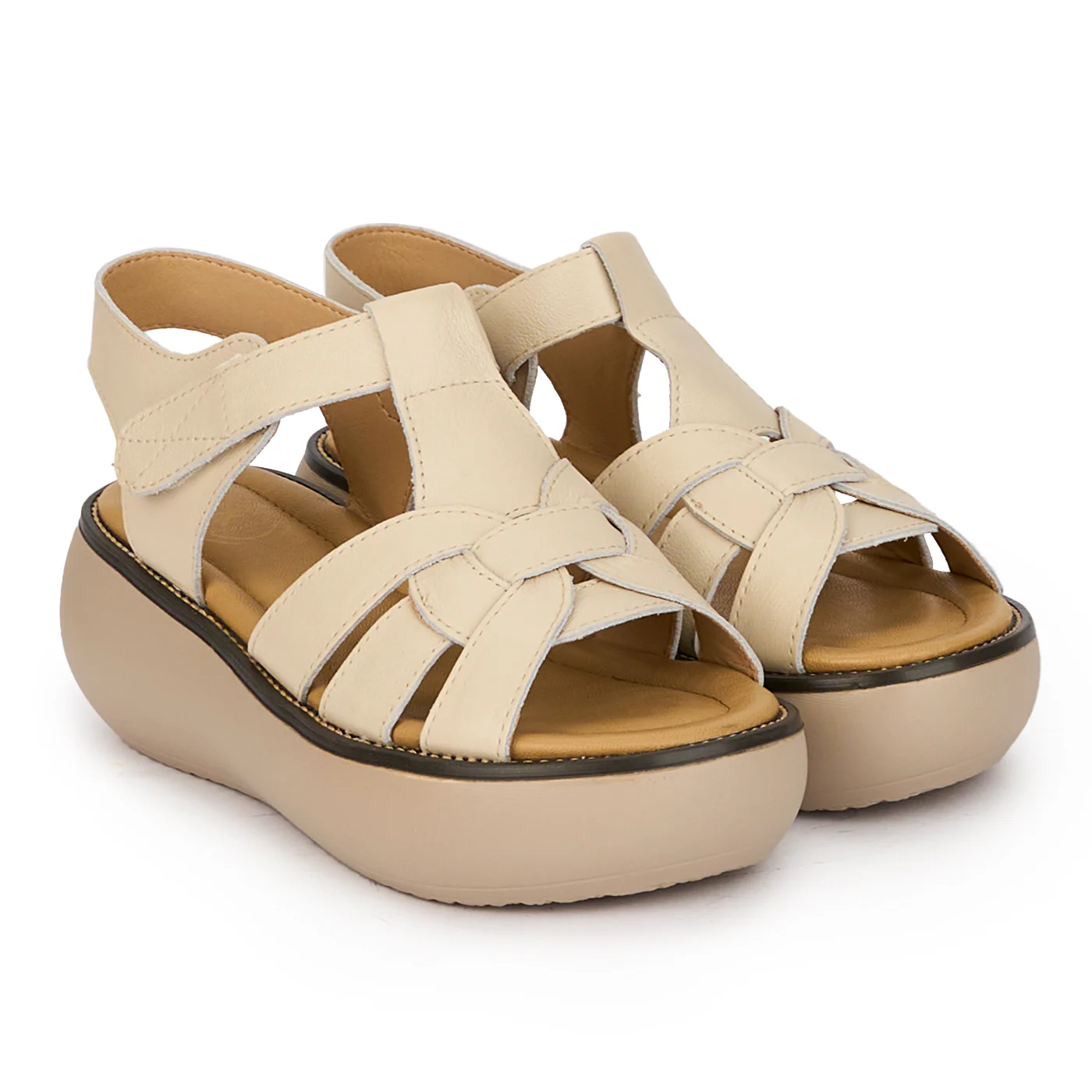 Sandale dama din piele naturala crem cu platforma 18215 - Image 4