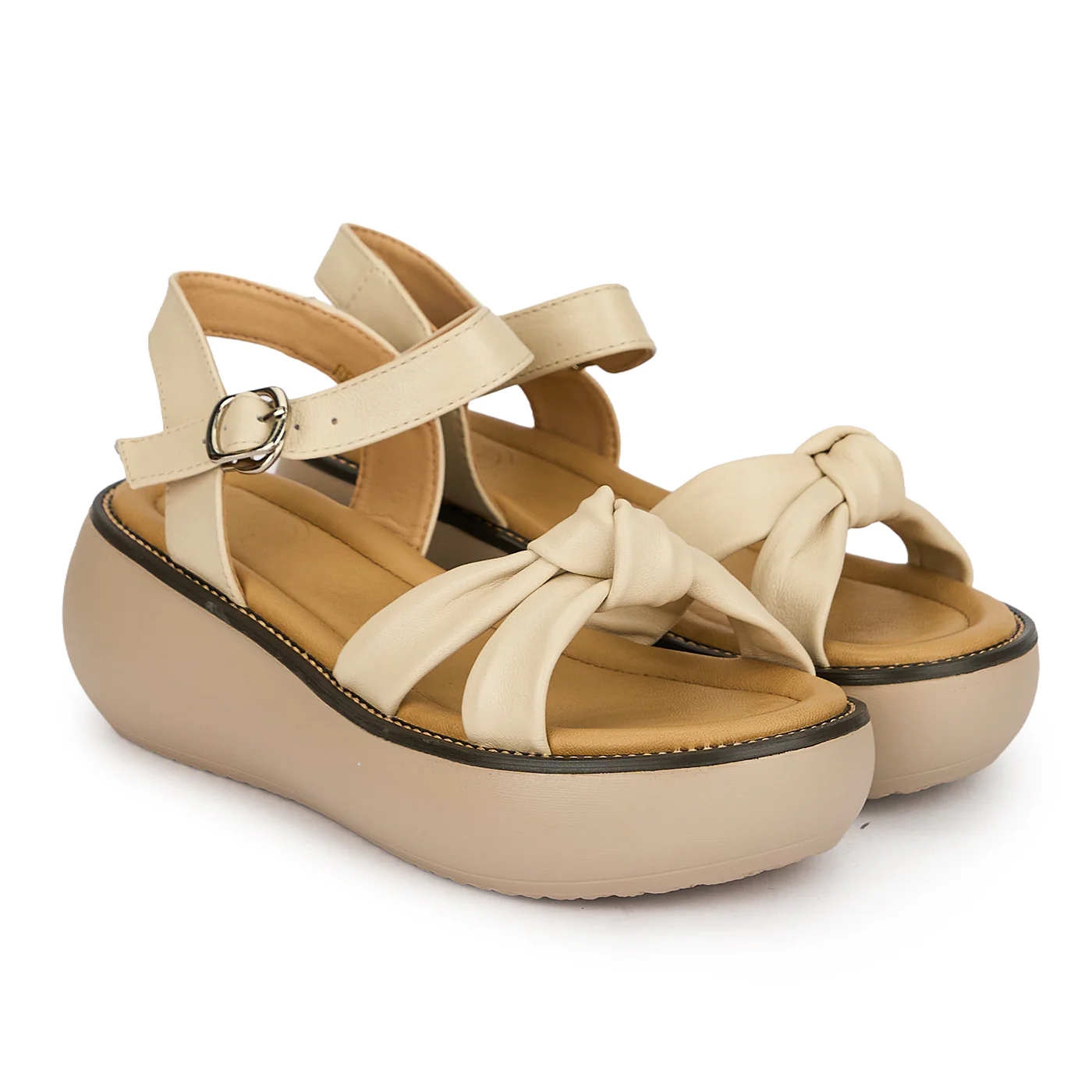 Sandale dama din piele naturala crem cu platforma 6 cm 19768 - Image 4