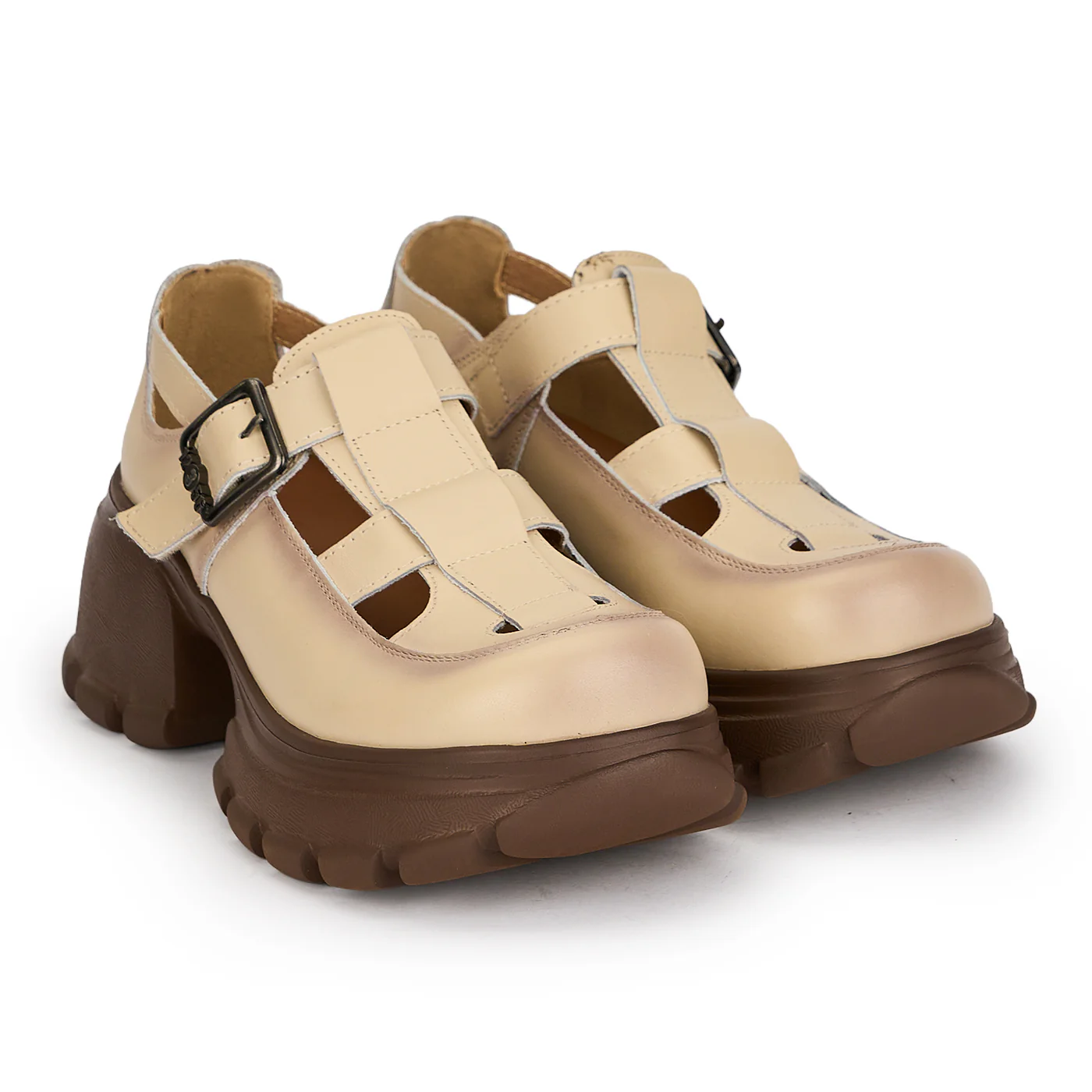 Sandale dama din piele naturala crem cu talpa inalta 6 cm 19559 - Image 4