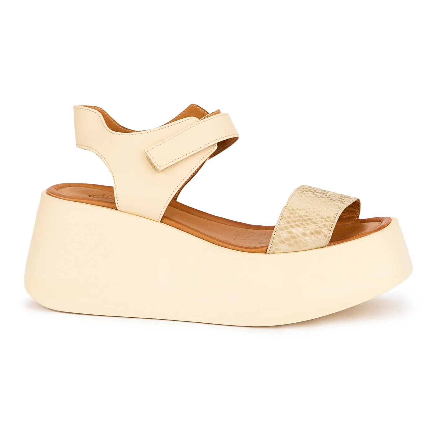 Sandale dama din piele naturala crem cu talpa inalta 7.5 cm 16328
