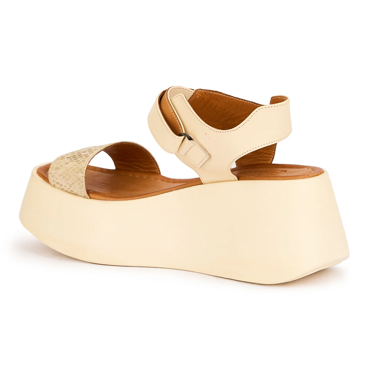 Sandale dama din piele naturala crem cu talpa inalta 7.5 cm 16328 - Image 2