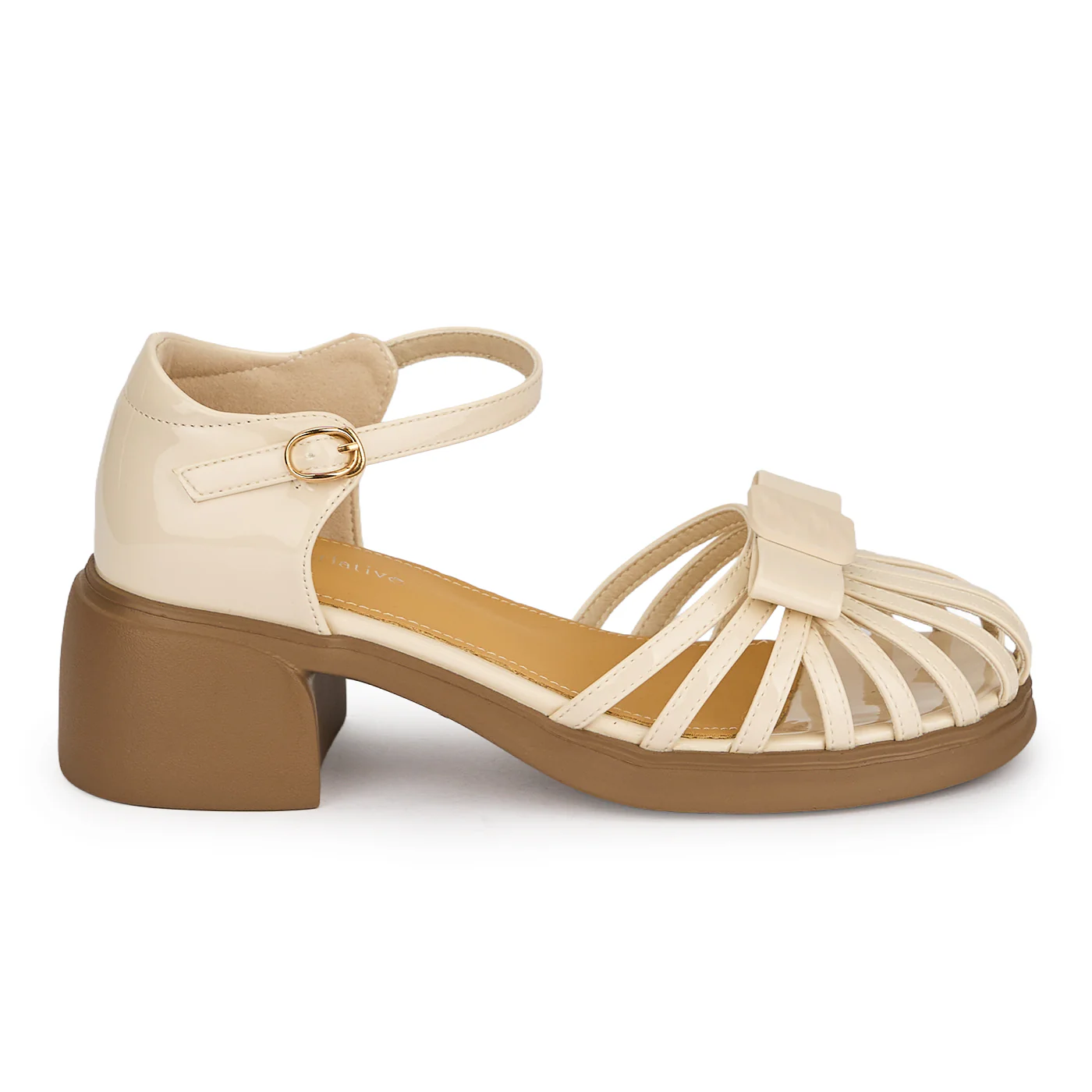 Sandale dama din piele naturala crem cu toc gros 4.5 cm 19601