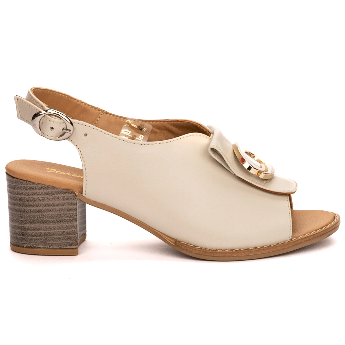 Sandale dama din piele naturala crem cu toc gros 6 cm 13516