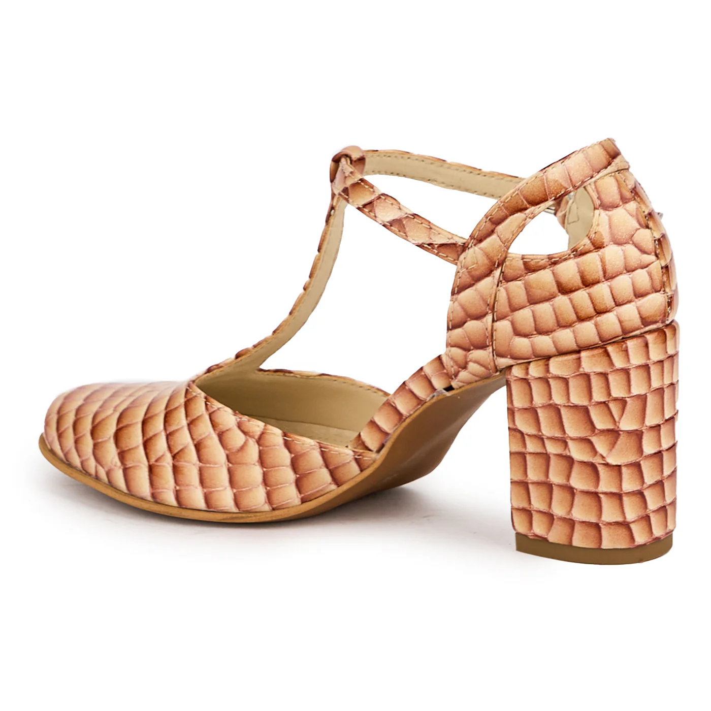 Sandale dama din piele naturala crem cu toc gros 7.5 cm 16229 - Image 2