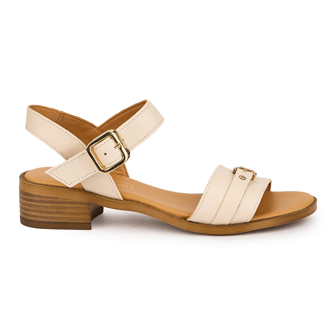 Sandale dama din piele naturala crem cu toc mic 3.5 cm 16368
