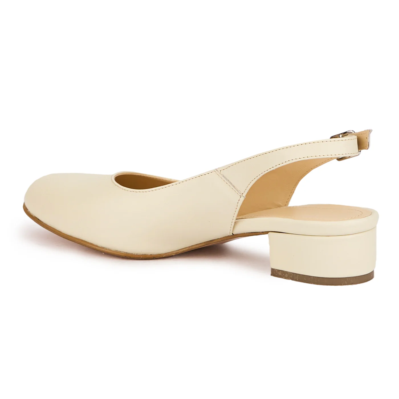 Sandale dama din piele naturala crem cu toc mic 3 cm 16635 - Image 2