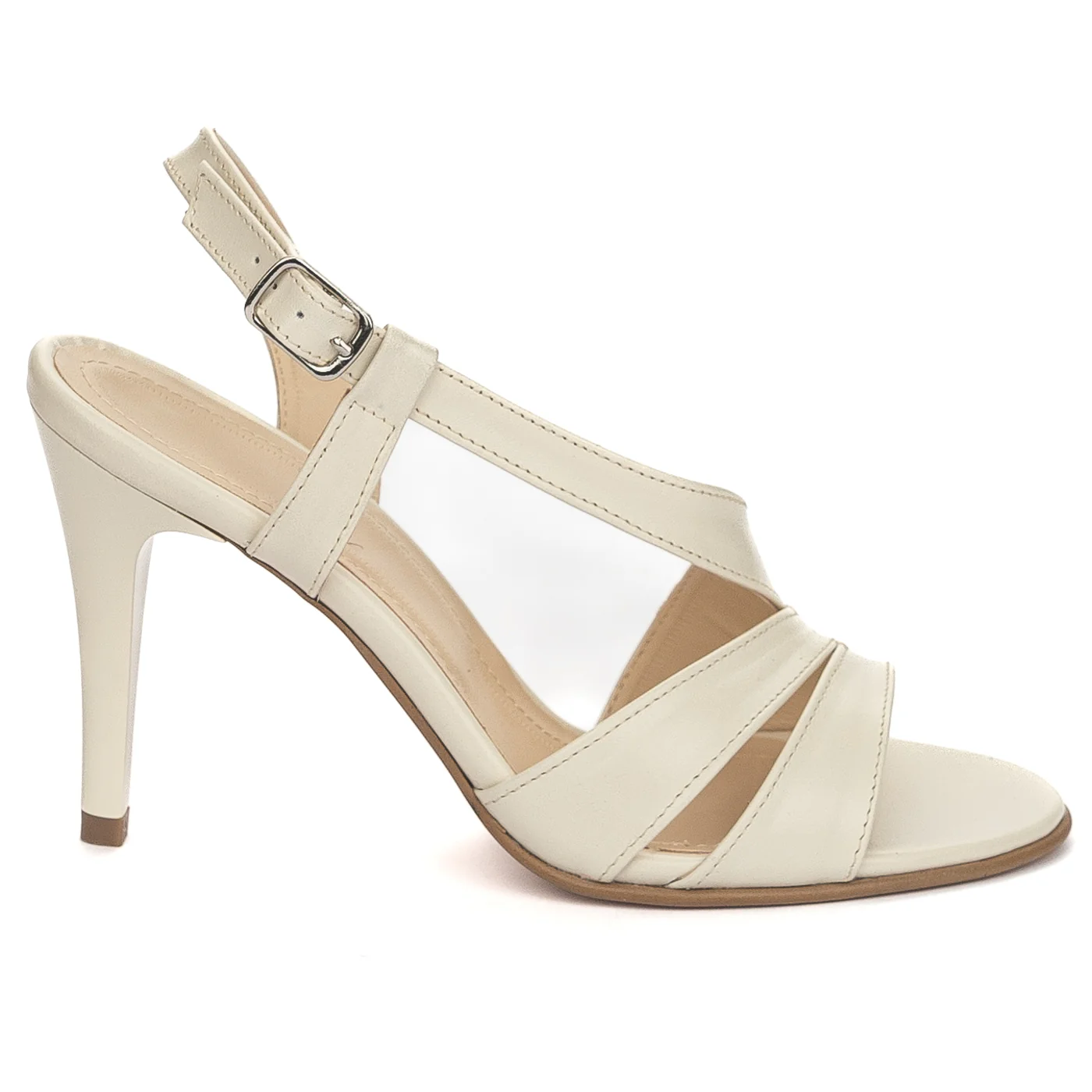 Sandale dama din piele naturala crem cu toc subtire 9 cm 13868