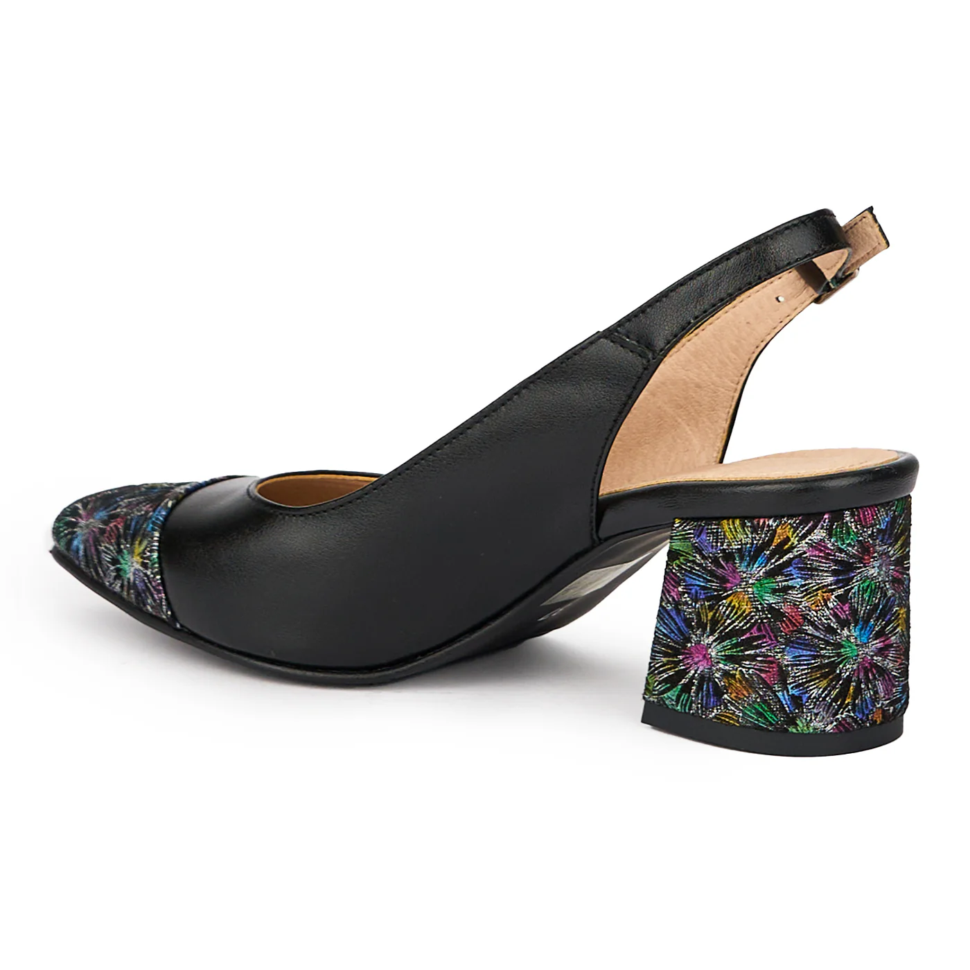 Sandale dama din piele naturala cu model floral si toc gros 6 cm 15420 - Image 2
