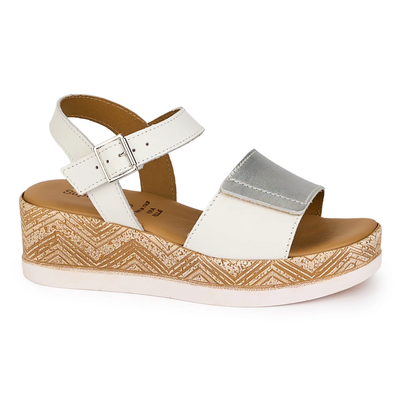 Sandale dama din piele naturala alba-argintie cu platforma 5.5 cm 18340