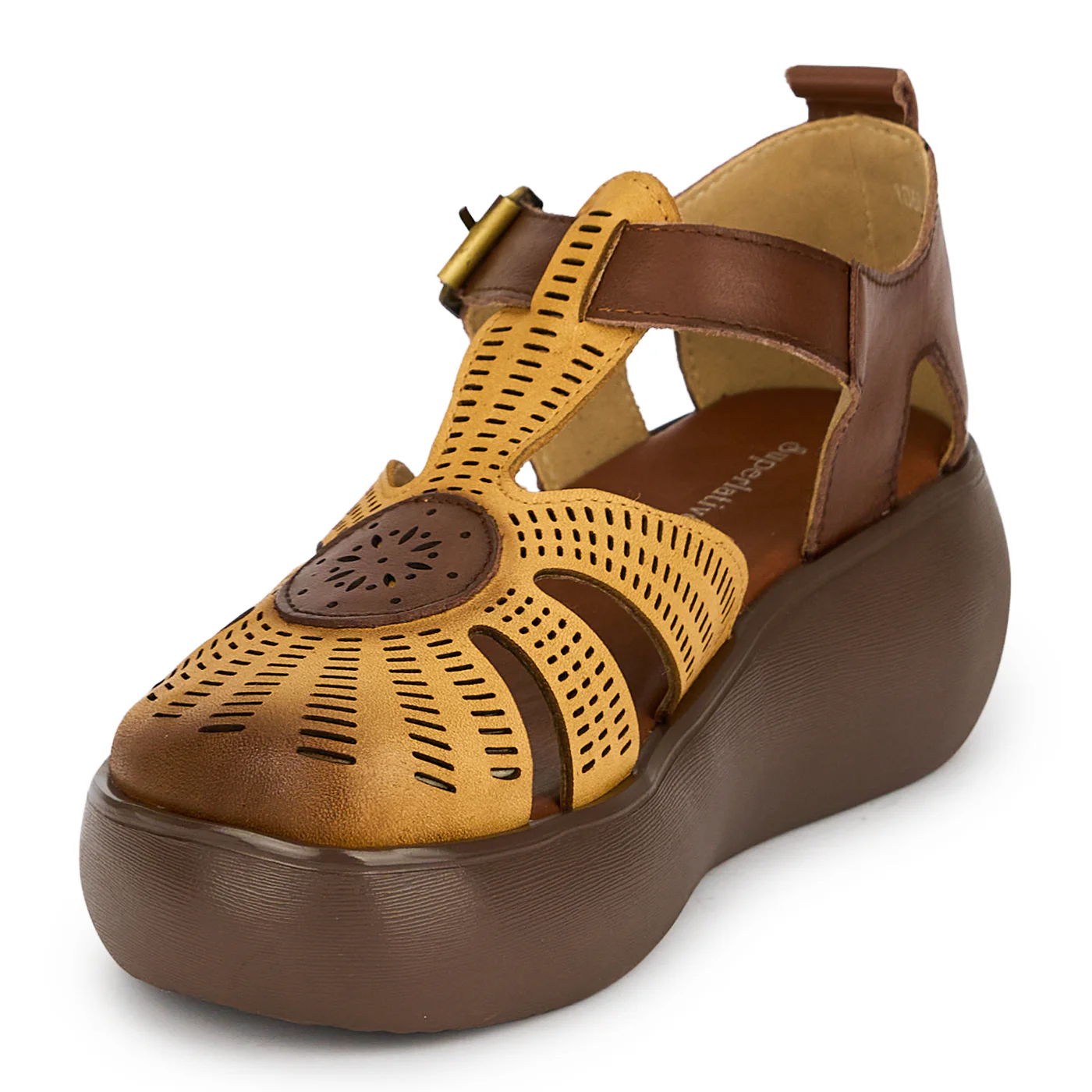 Sandale dama din piele naturala galbena cu talpa inalta 6 cm 19297 - Image 3