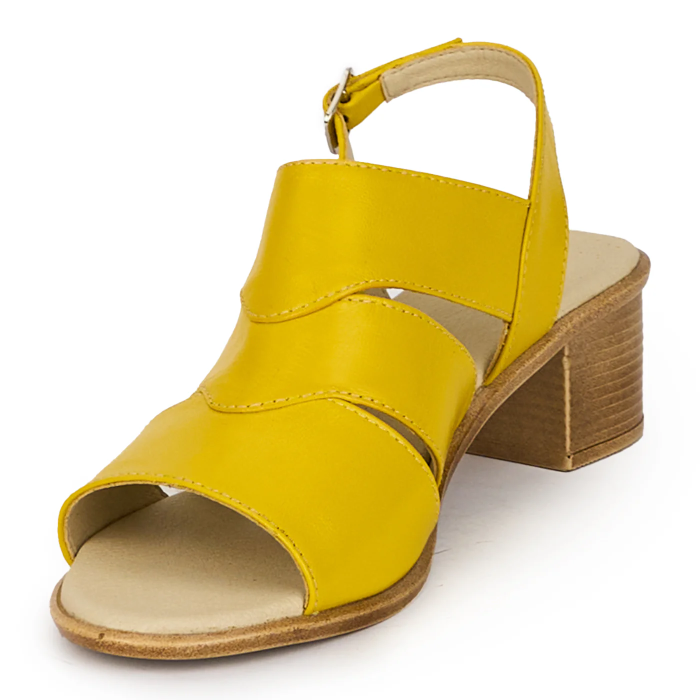 Sandale dama din piele naturala galbena cu toc gros 4 cm 18284 - Image 3