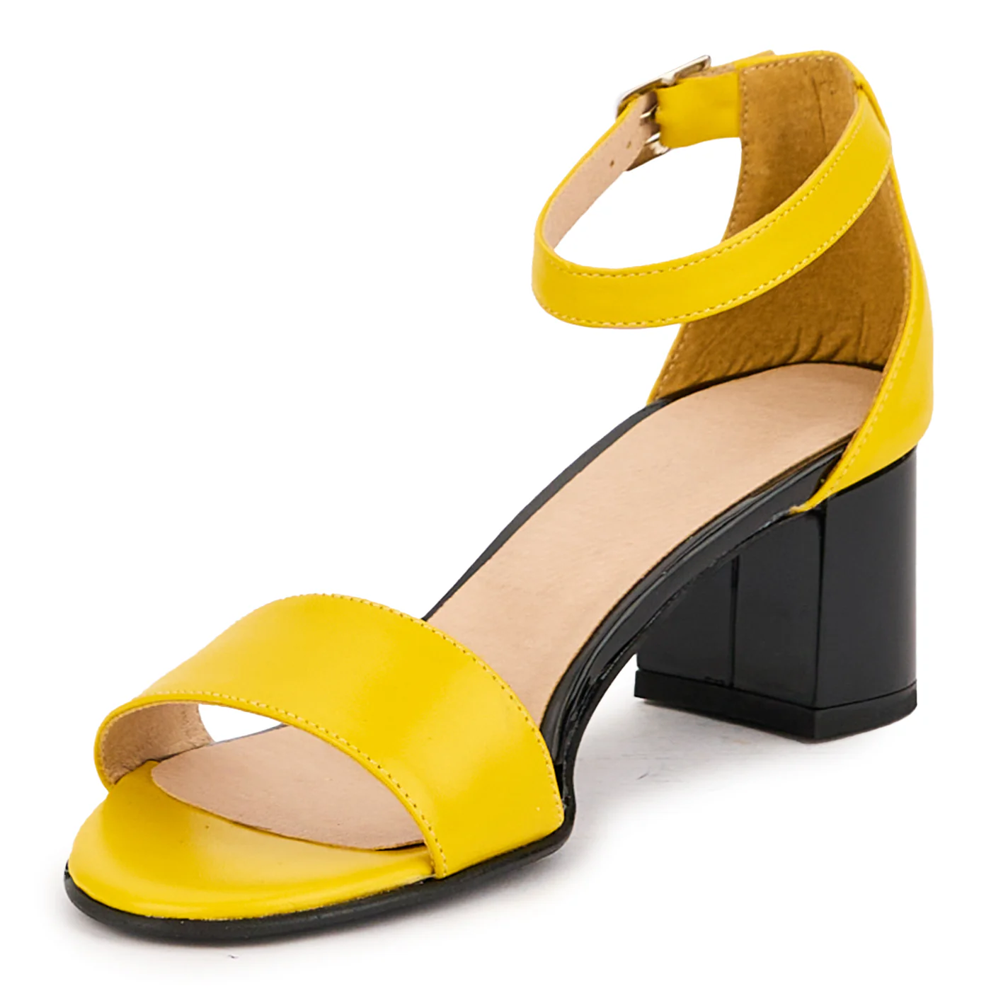 Sandale dama din piele naturala galbena cu toc gros 6 cm 16738 - Image 3