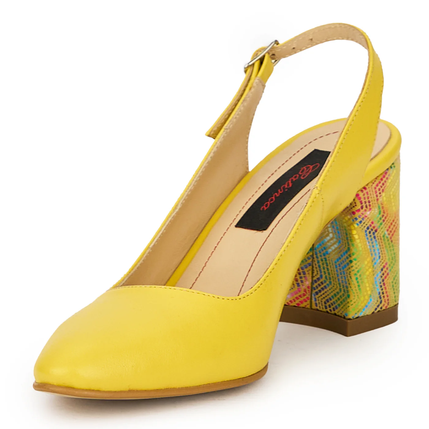Sandale dama din piele naturala galbena cu toc gros 7.5 cm 15596 - Image 3