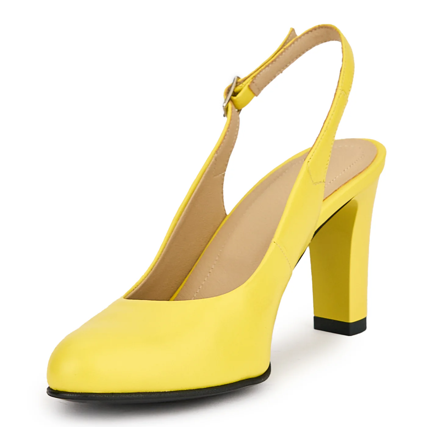 Sandale dama din piele naturala galbena cu toc gros 8 cm 16233 - Image 3