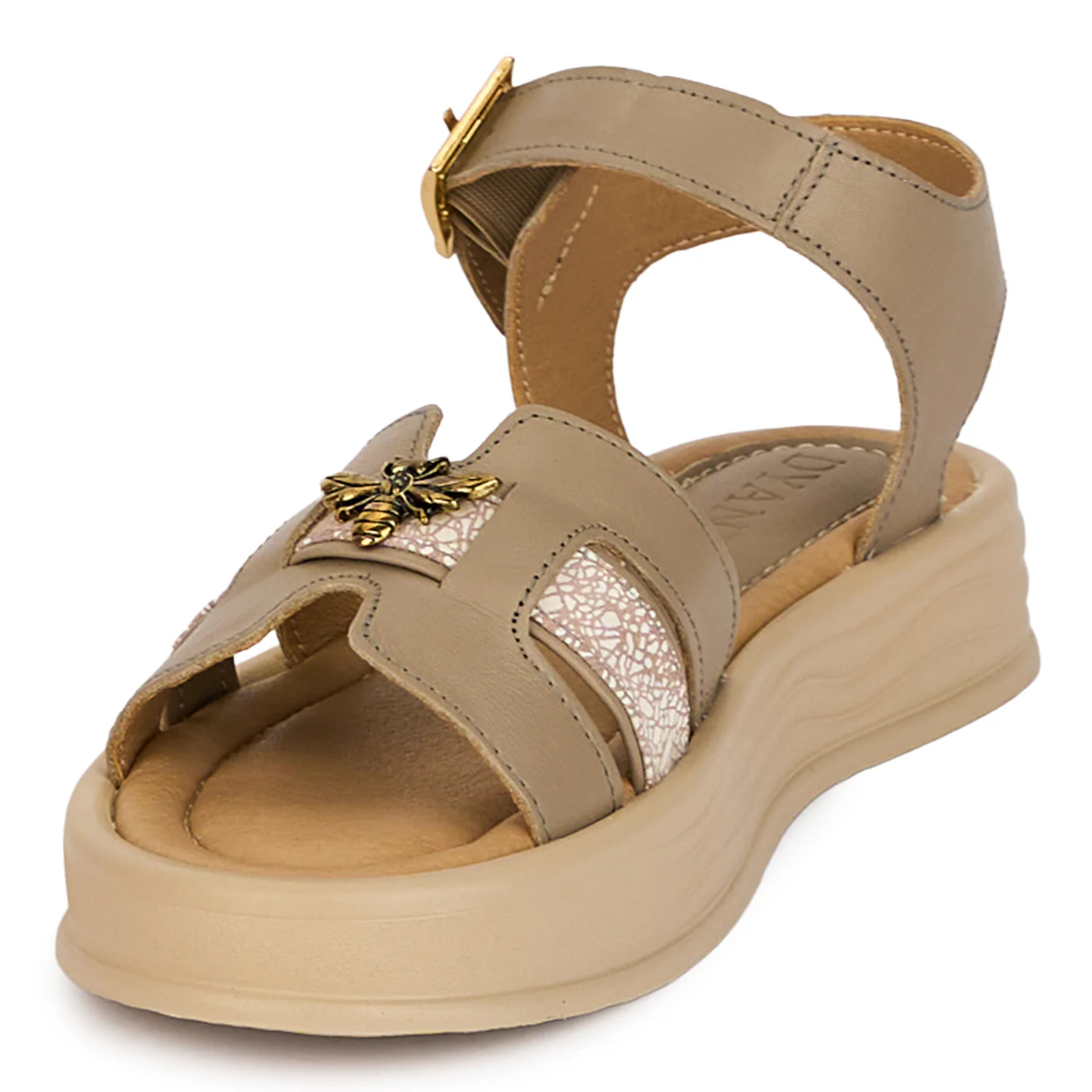 Sandale dama din piele naturala gri cu accesoriu 18387 - Image 3