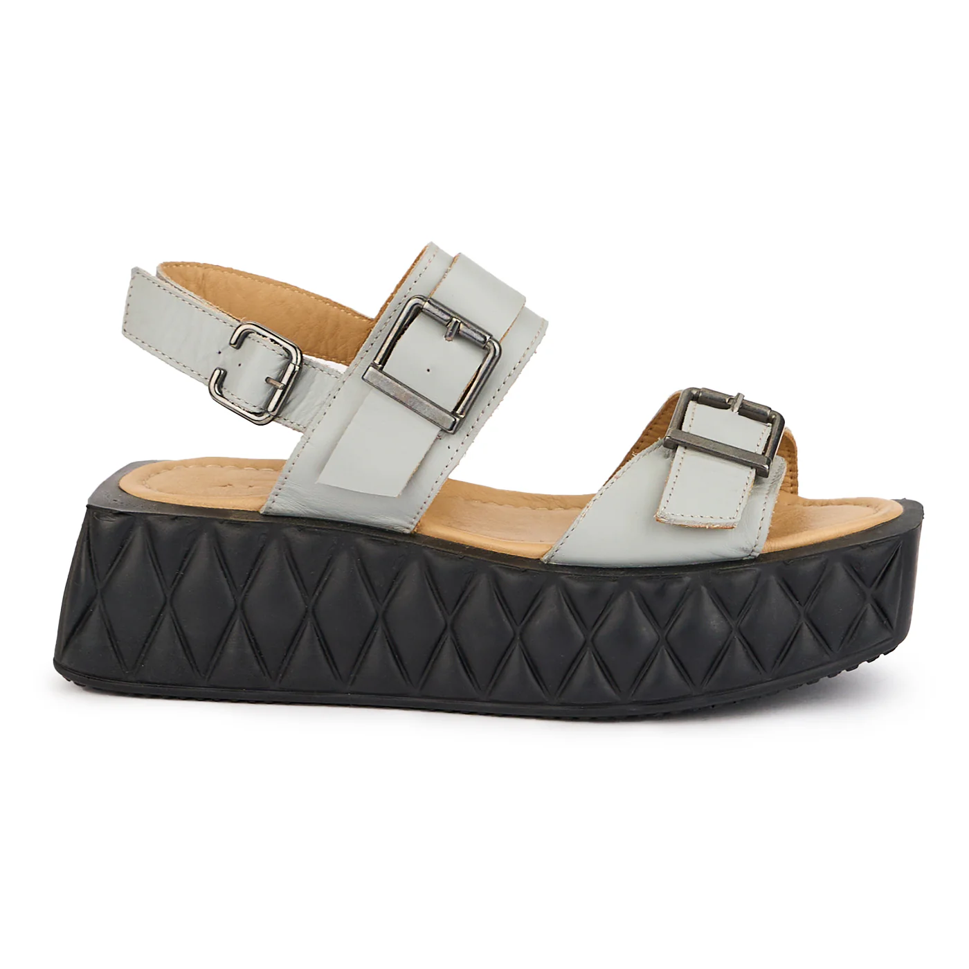 Sandale dama din piele naturala gri cu talpa inalta 5.5 cm 16278