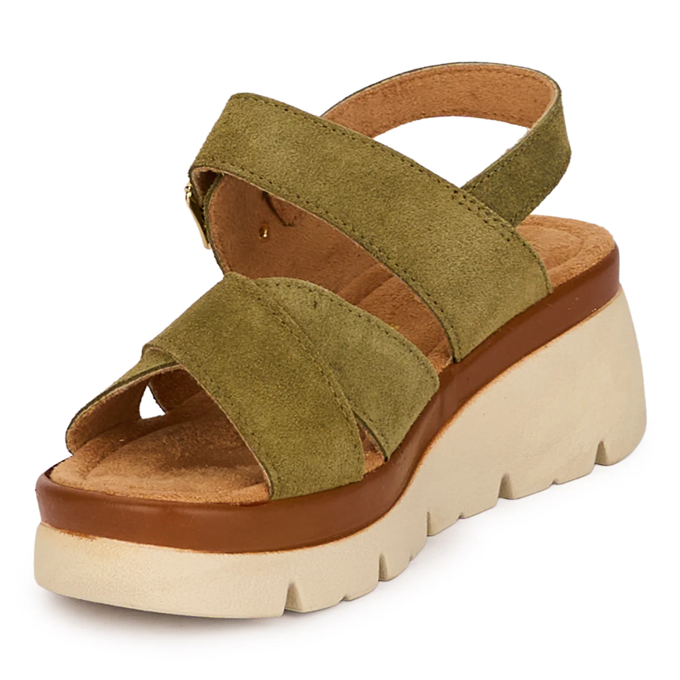 Sandale dama din piele naturala kaki cu platforma 5 cm 18571 - Image 3