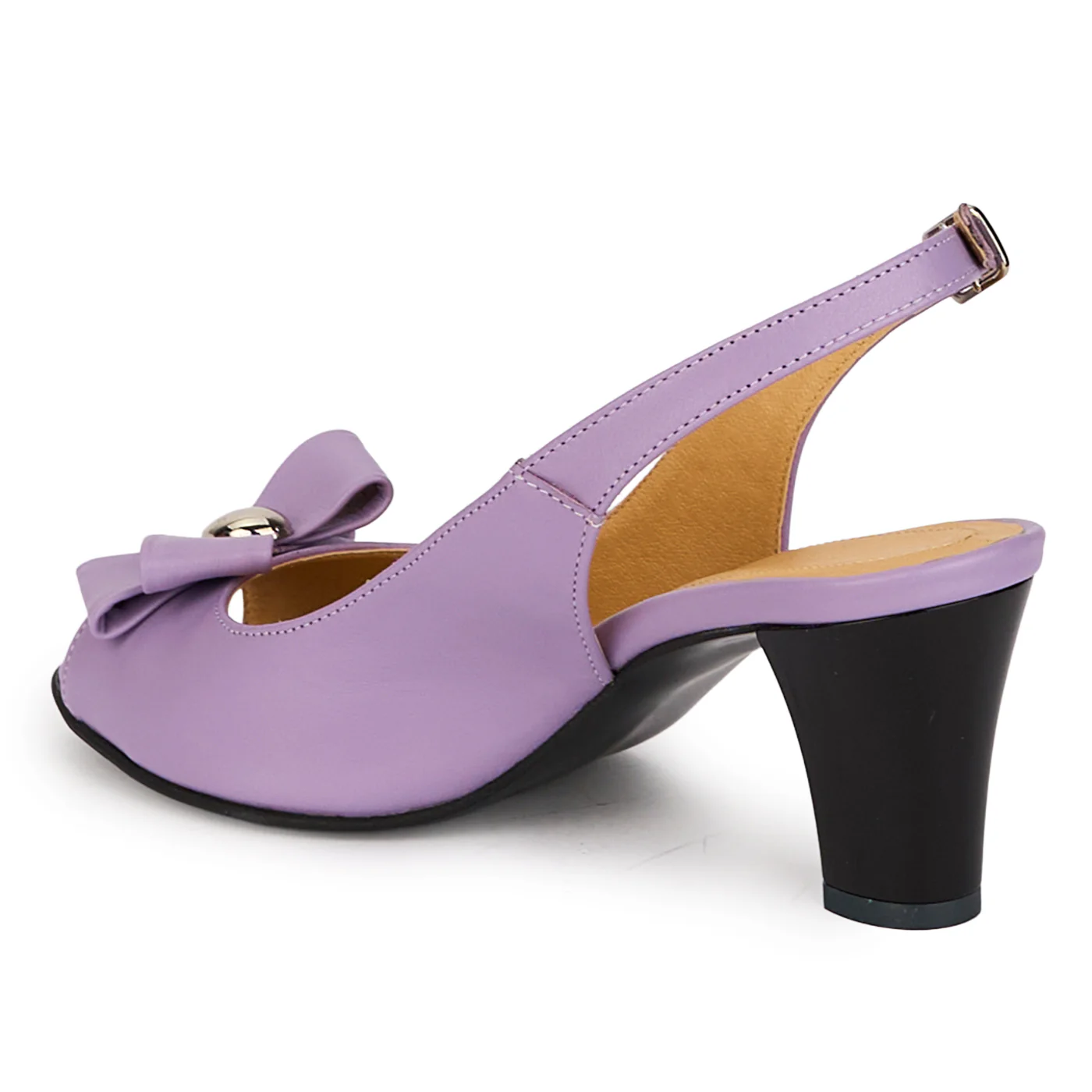 Sandale dama din piele naturala lila cu toc gros 6.5 cm 18371 - Image 2