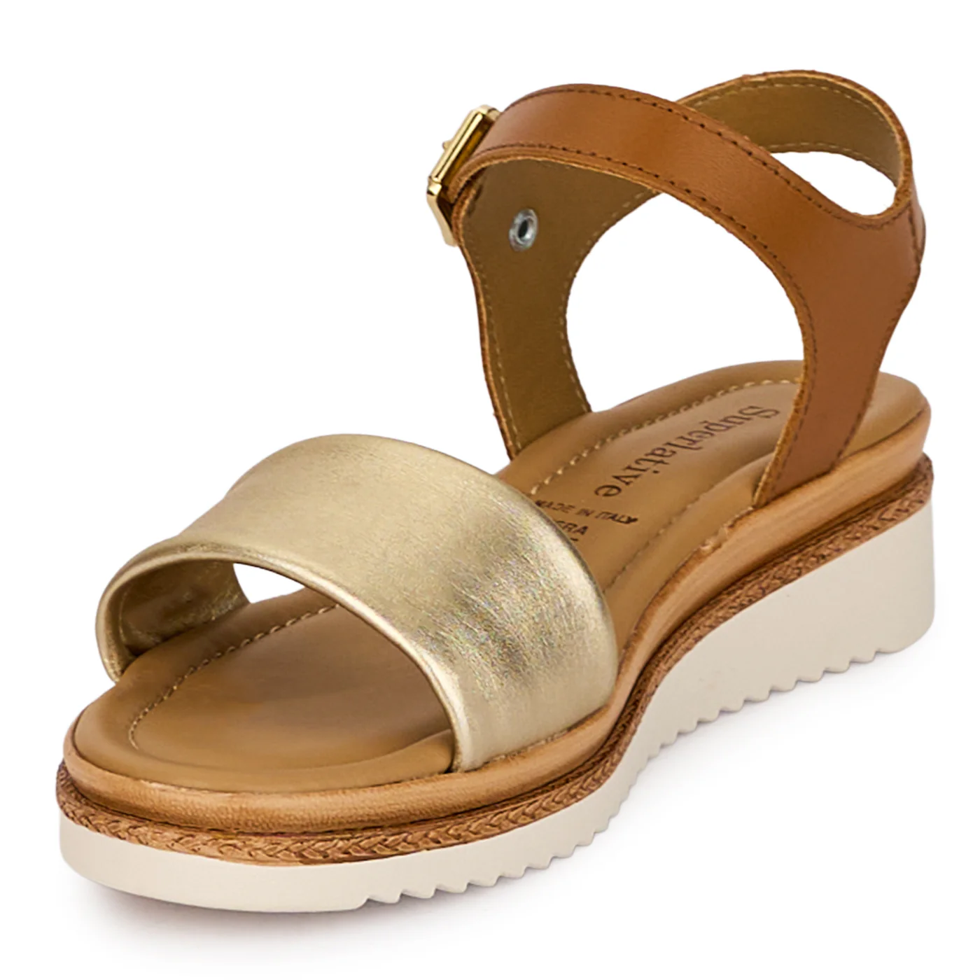 Sandale dama din piele naturala maro-aurie cu platforma 4.5 cm 18349 - Image 3
