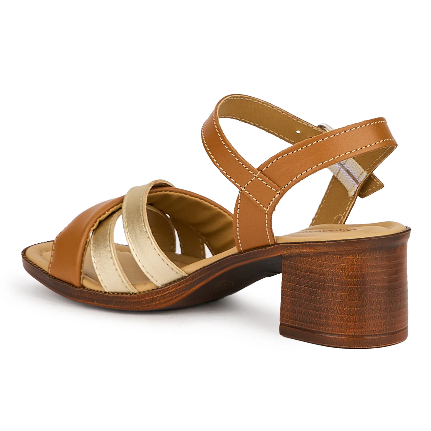 Sandale dama din piele naturala maro cu toc gros 5.5 cm 16138 - Image 3
