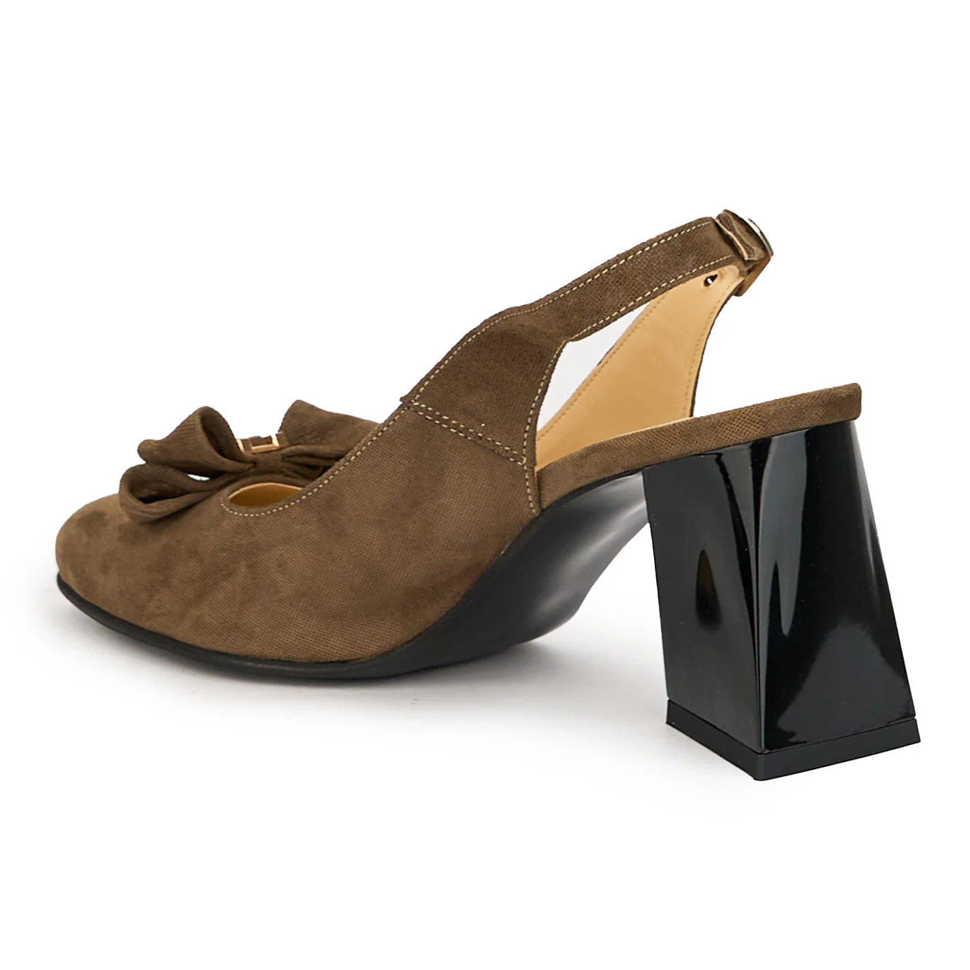 Sandale dama din piele naturala maro cu toc gros 7.5 cm 14942 - Image 2