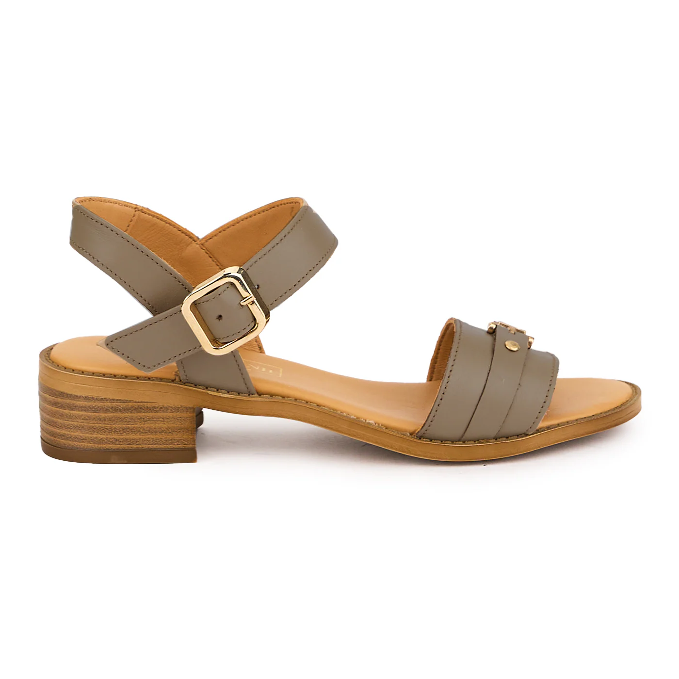 Sandale dama din piele naturala bej cu toc mic 3.5 cm 16371