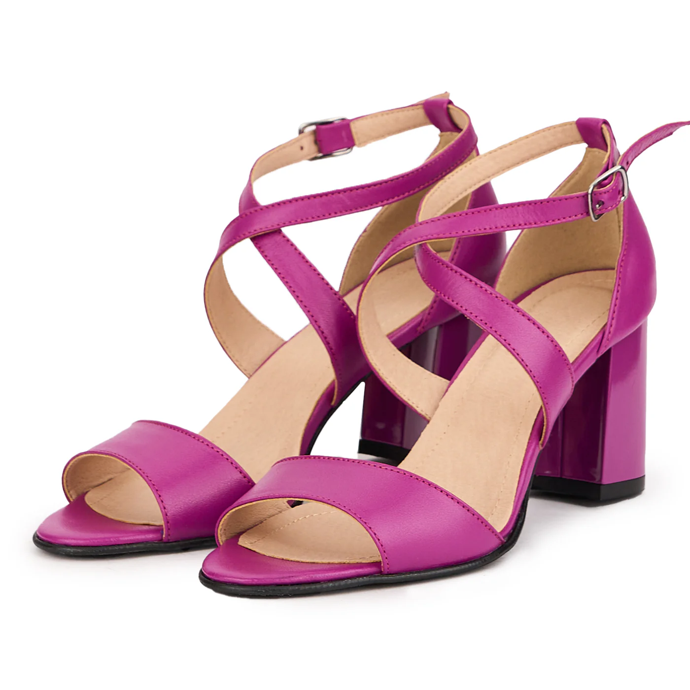 Sandale dama din piele naturala mov cu toc gros 7.5 cm 16444 - Image 3