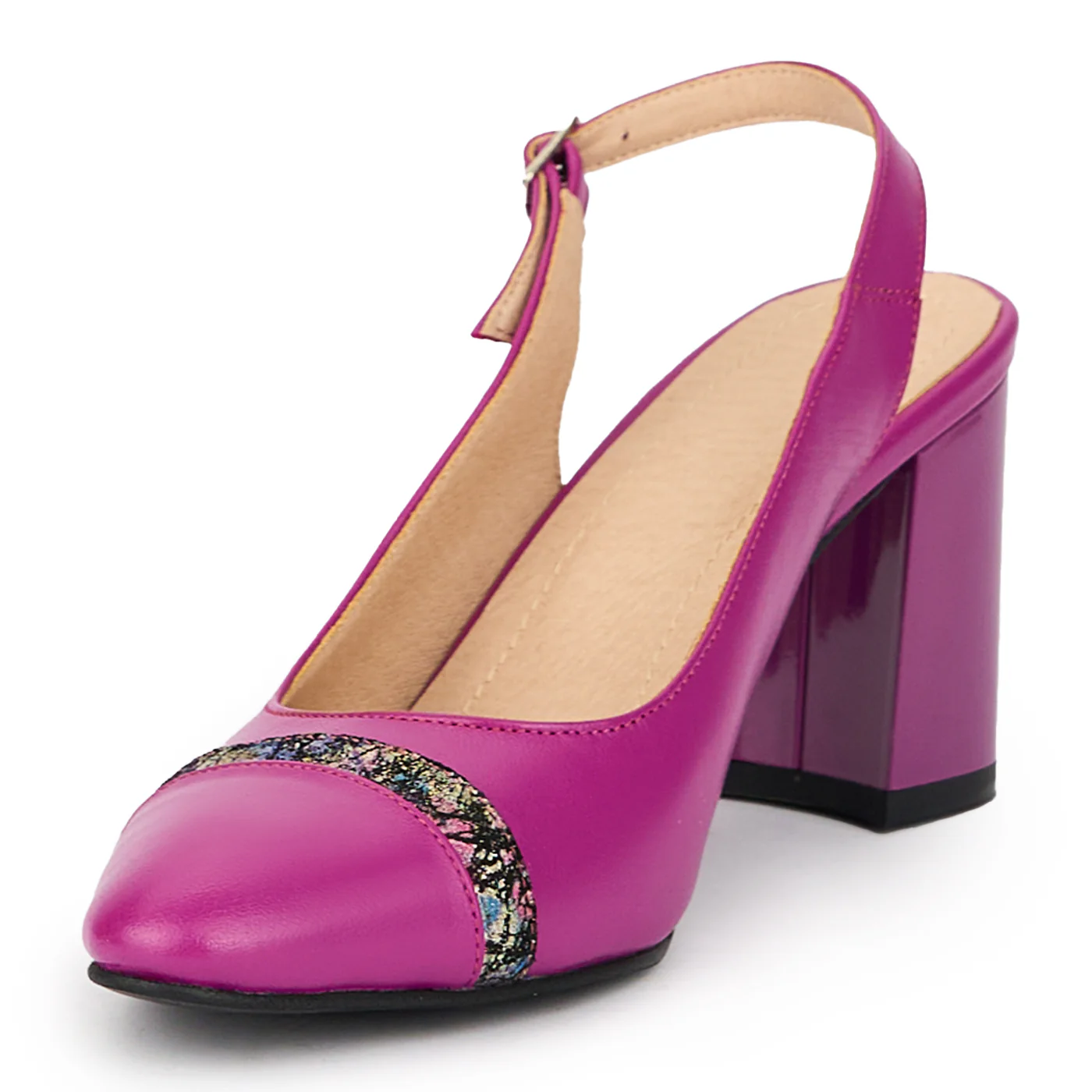 Sandale dama din piele naturala mov cu toc gros 8 cm 15274 - Image 3