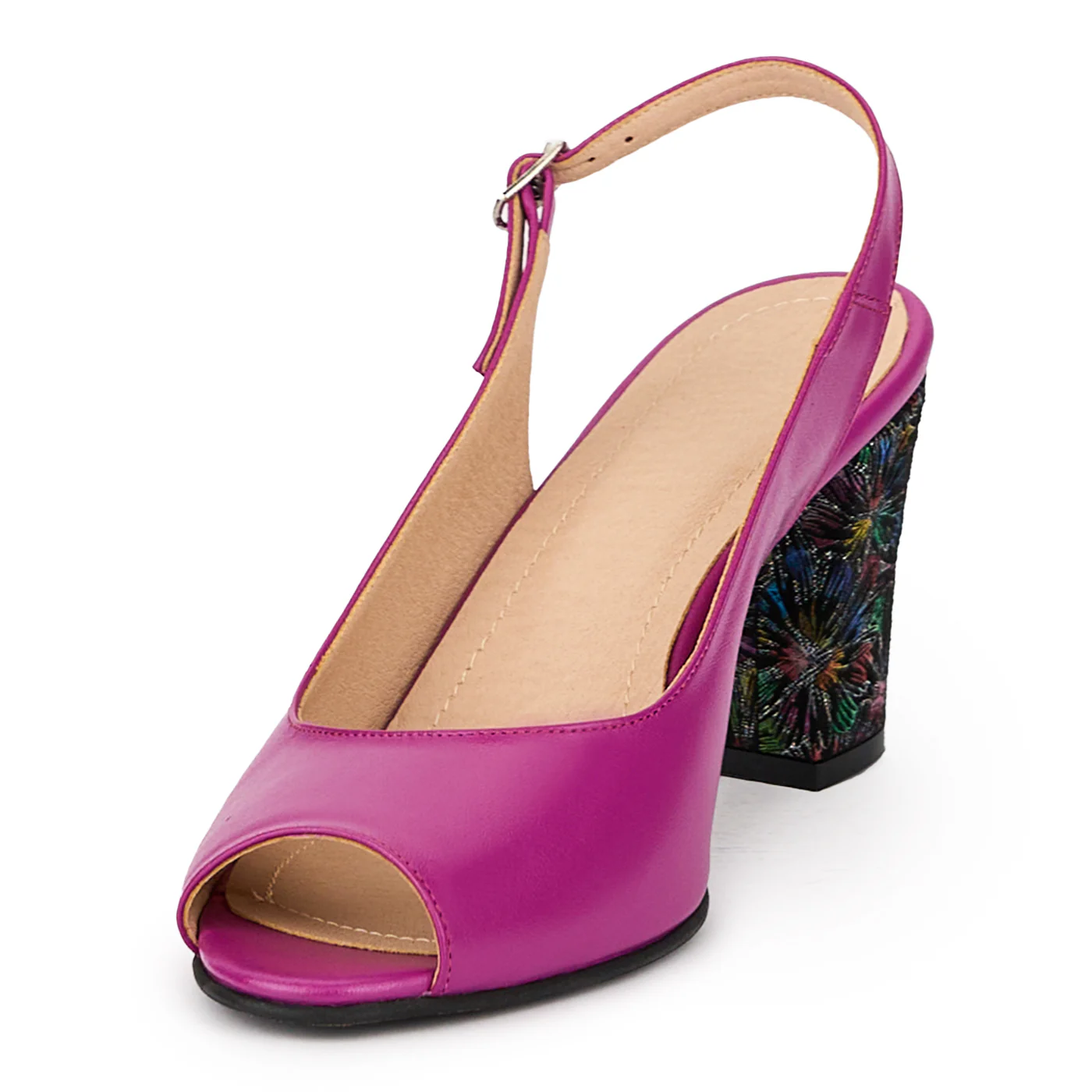 Sandale dama din piele naturala mov cu toc gros 8 cm 15970 - Image 3