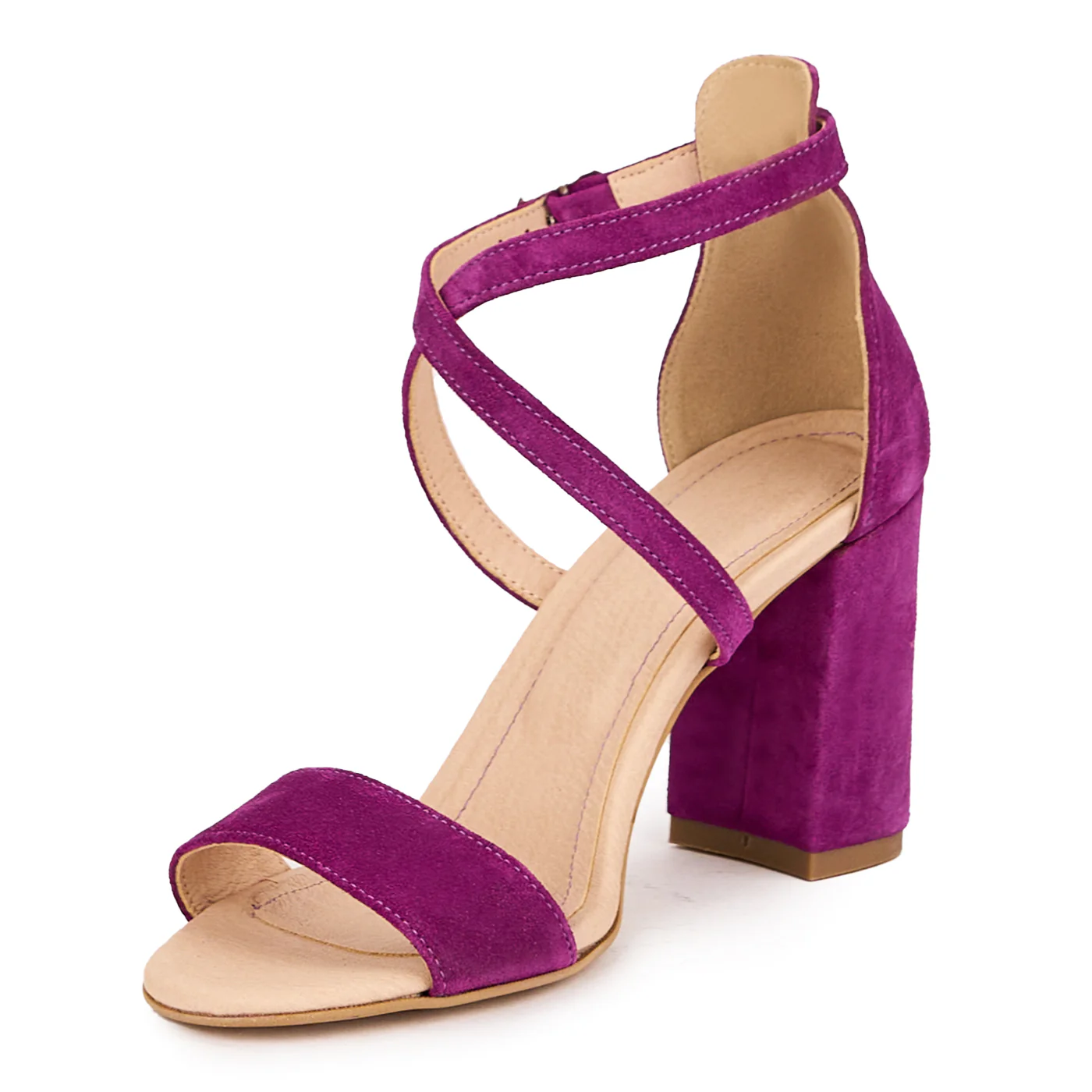 Sandale dama din piele naturala mov cu toc gros 8 cm 16498 - Image 3