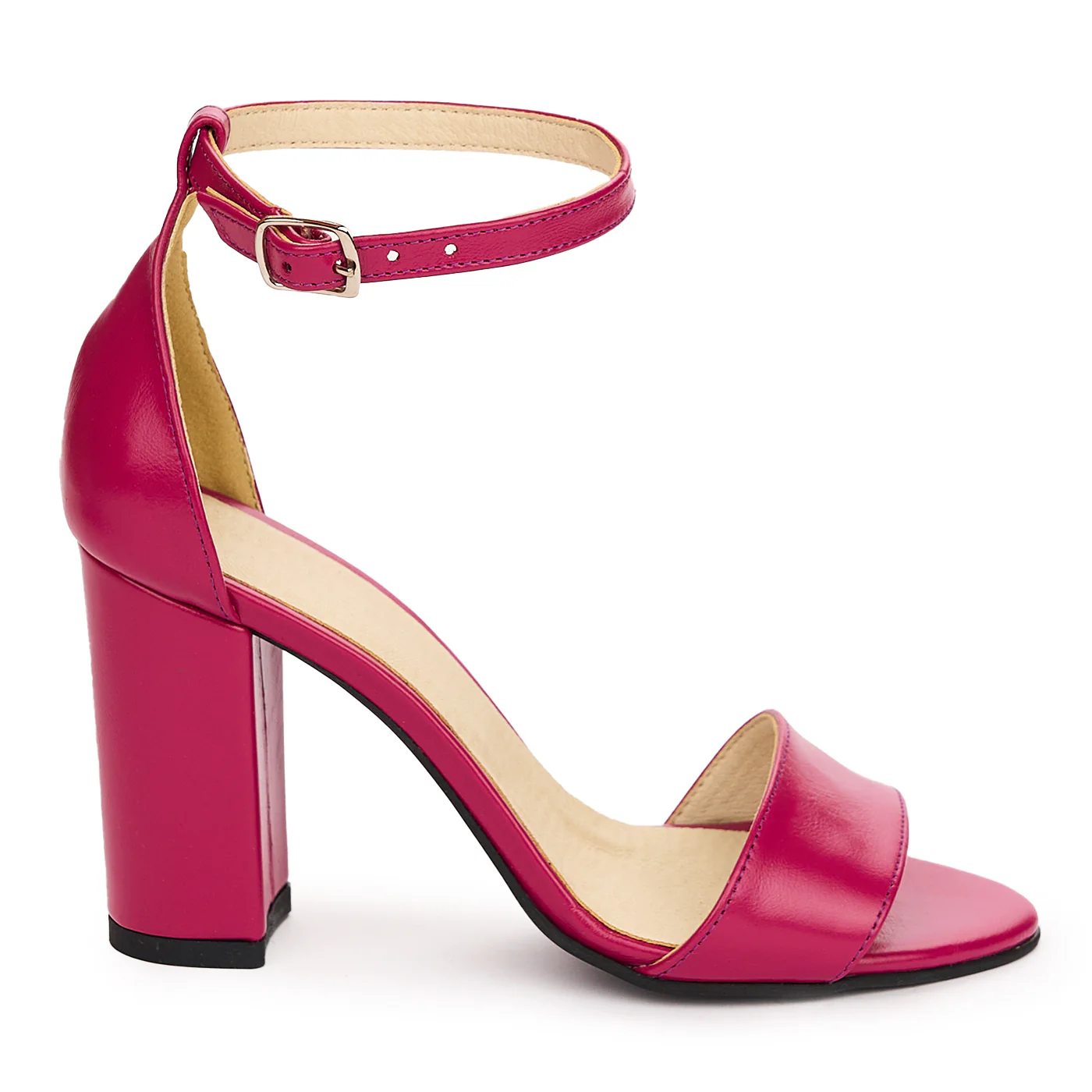 Sandale dama din piele naturala mov cu toc gros 9 cm 13764