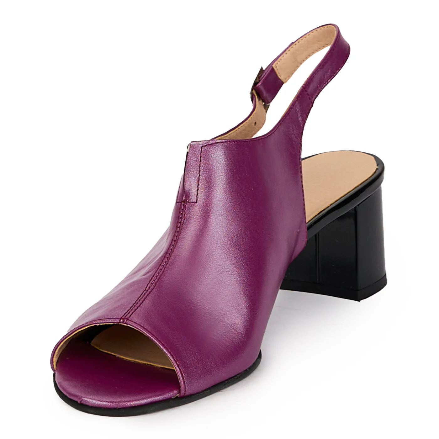 Sandale dama din piele naturala mov sidef cu toc gros 6 cm 18324 - Image 3