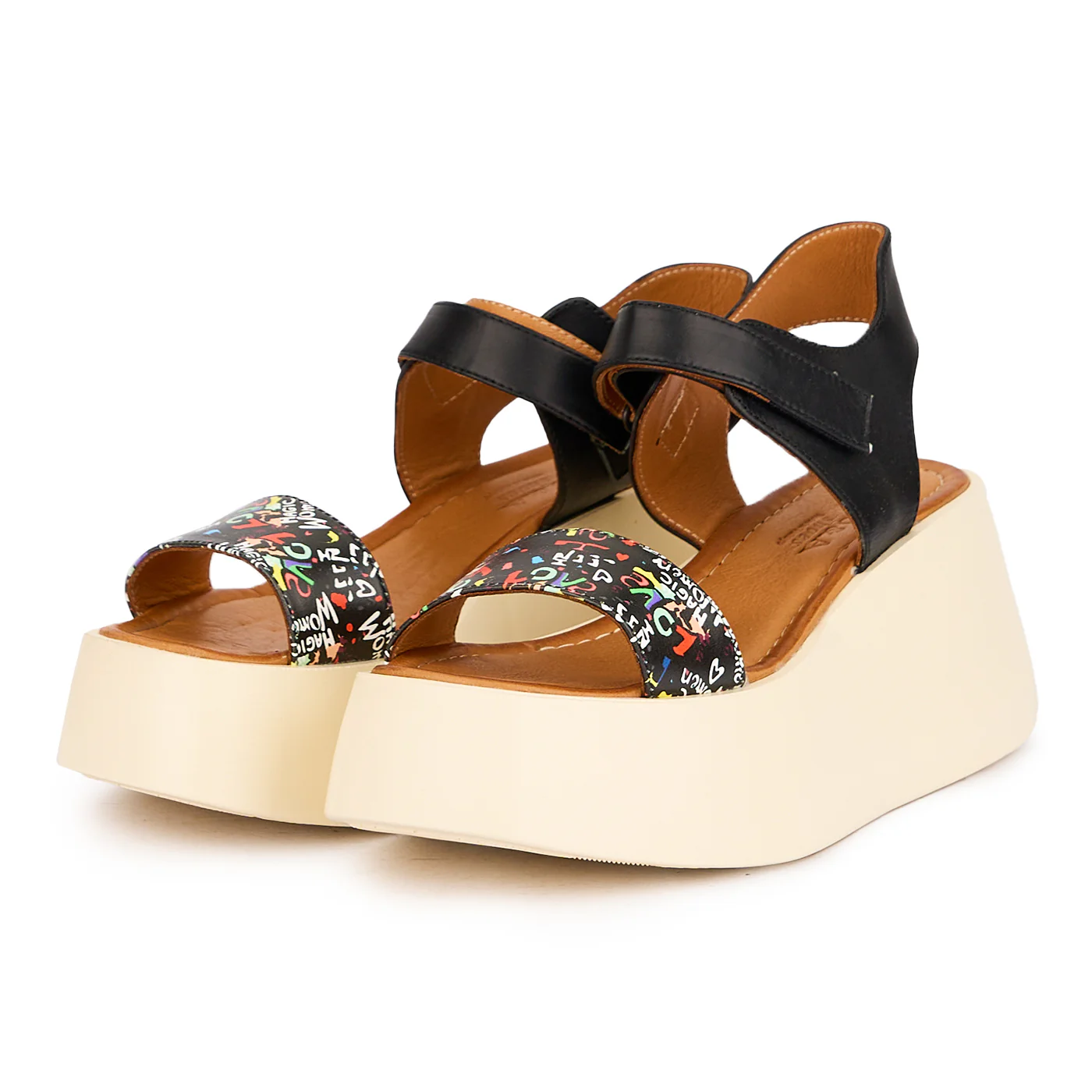 Sandale dama din piele naturala multicolor cu talpa inalta 7.5 cm 16326 - Image 2