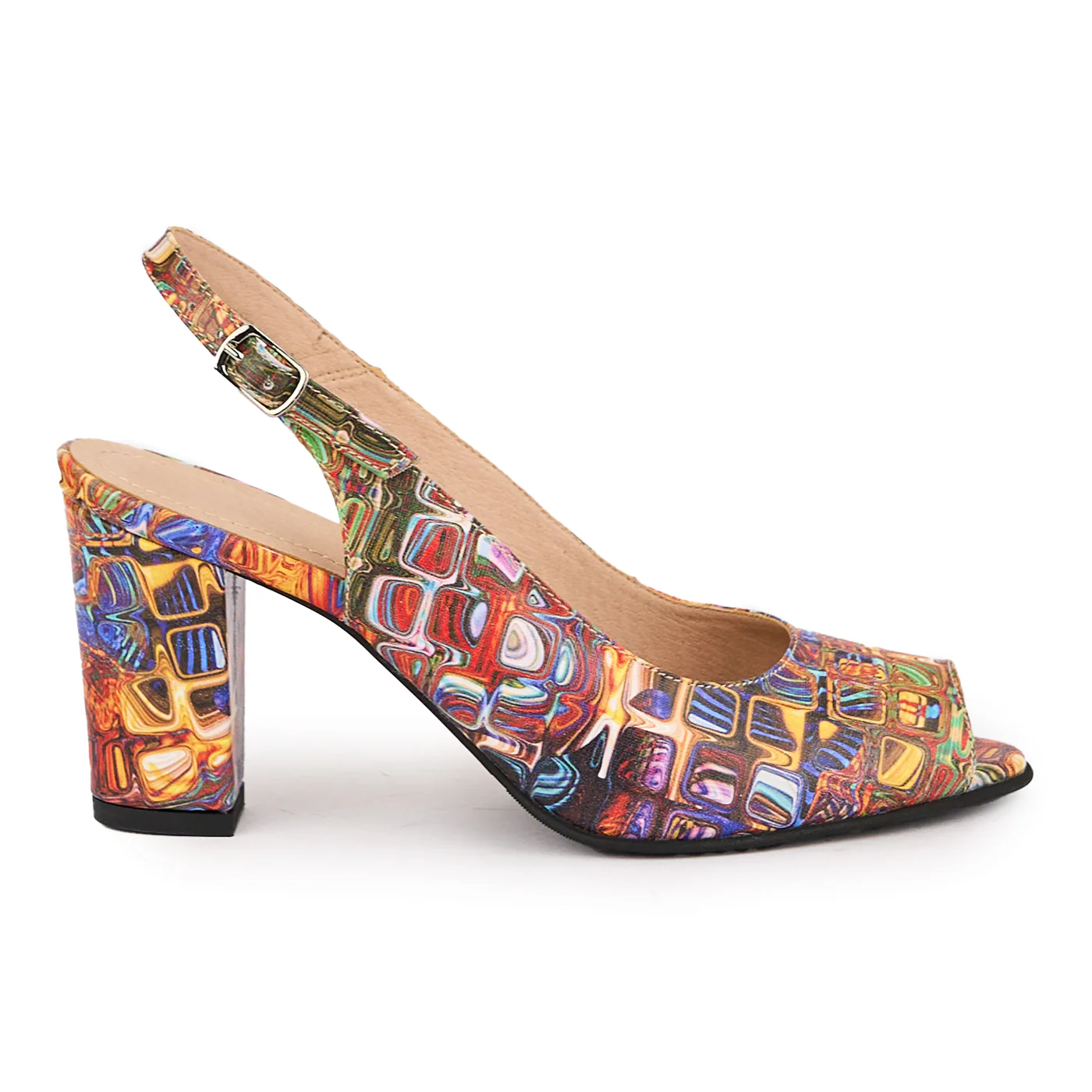 Sandale dama din piele naturala multicolor cu toc gros 8 cm 16403