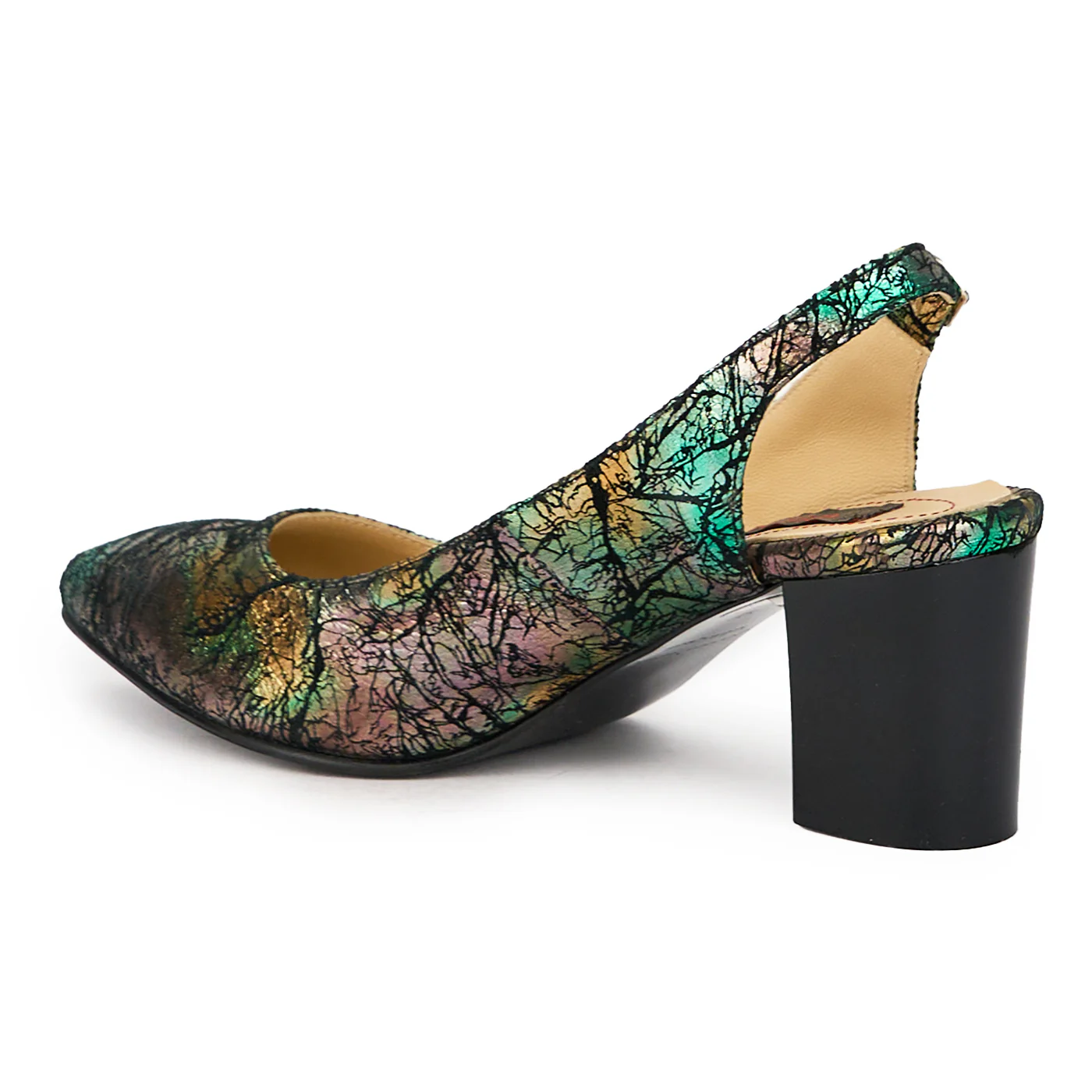 Sandale dama din piele naturala multicolor cu toc gros 7 cm 15612 - Image 2