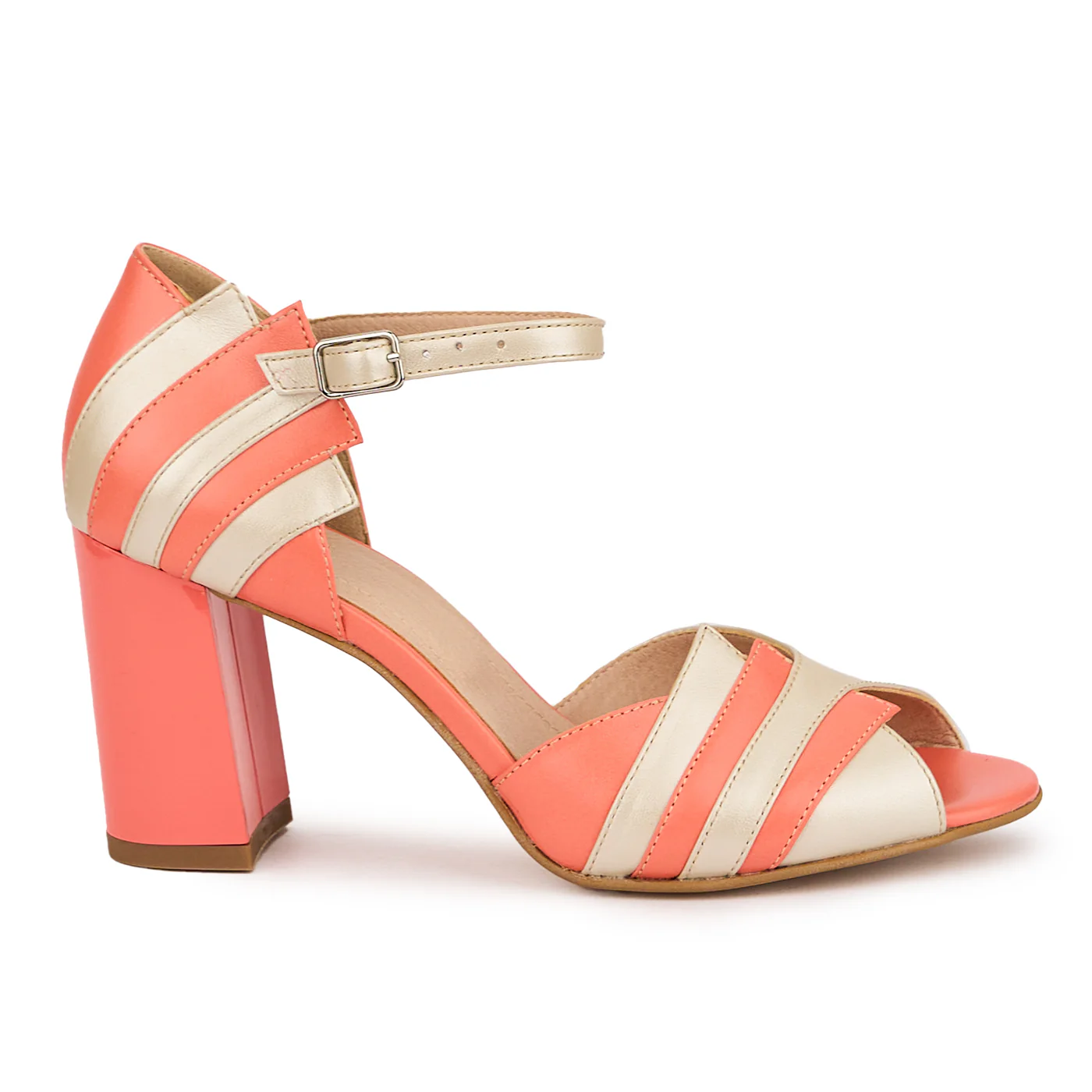 Sandale dama din piele naturala multicolor cu toc gros 8 cm 16451