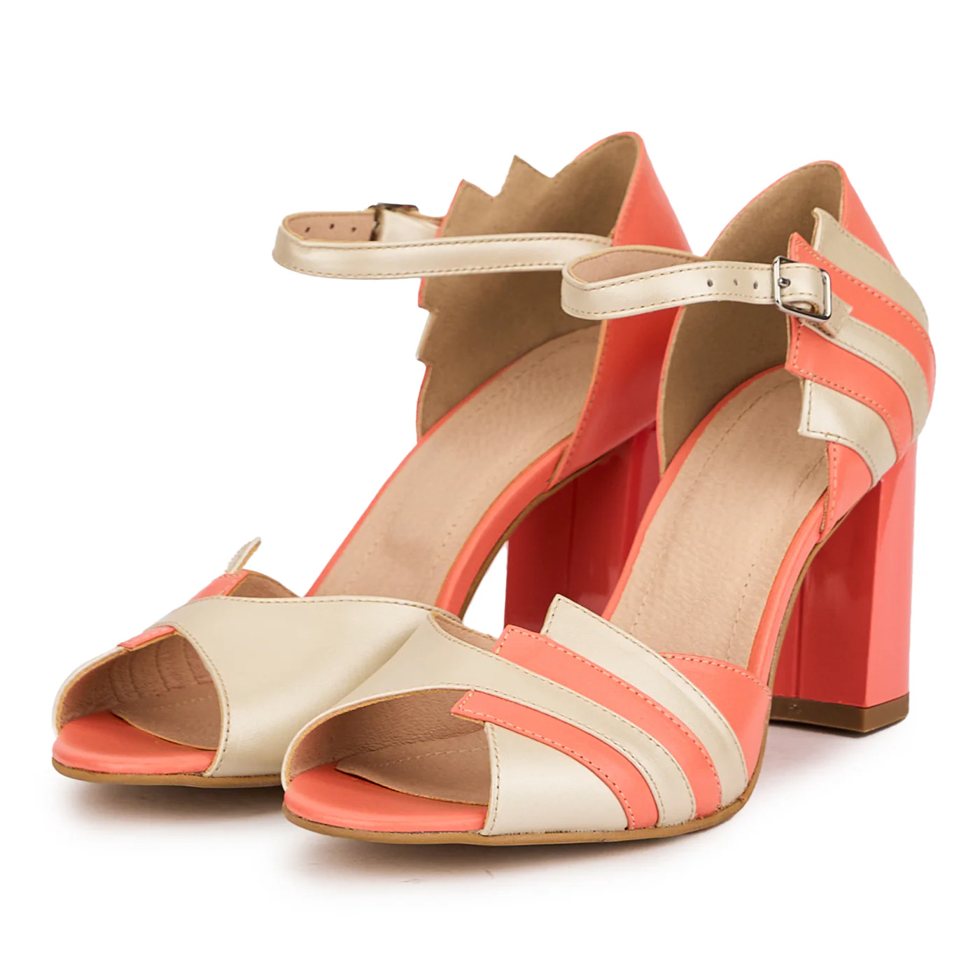 Sandale dama din piele naturala multicolor cu toc gros 8 cm 16451 - Image 3