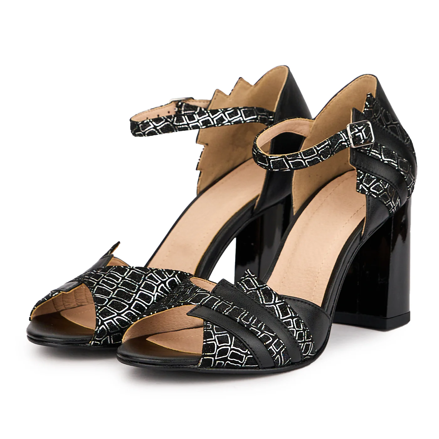 Sandale dama din piele naturala multicolor cu toc gros 8 cm 16453 - Image 3