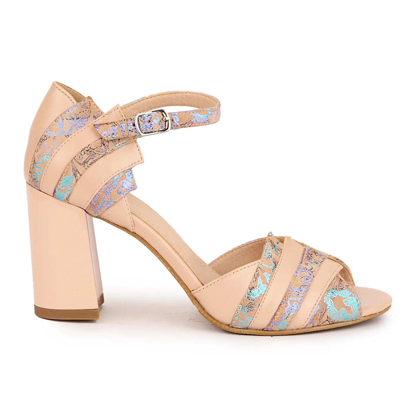 Sandale dama din piele naturala multicolor cu toc gros 8 cm 16617